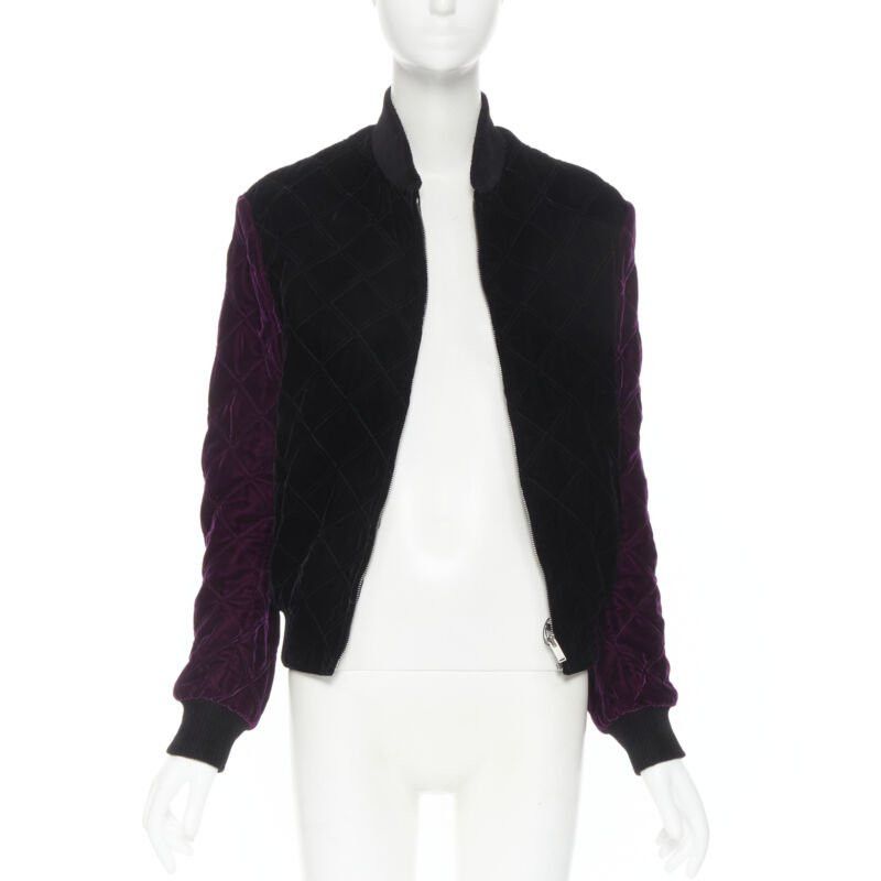 Saint Laurent Paris new SAINT LAURENT 2018 Teddy black purple diamond quilted bomber jacket EU42 XXS Size US XXS / EU 40 - 3 Thumbnail