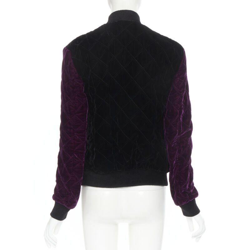 Saint Laurent Paris new SAINT LAURENT 2018 Teddy black purple diamond quilted bomber jacket EU42 XXS Size US XXS / EU 40 - 6 Thumbnail