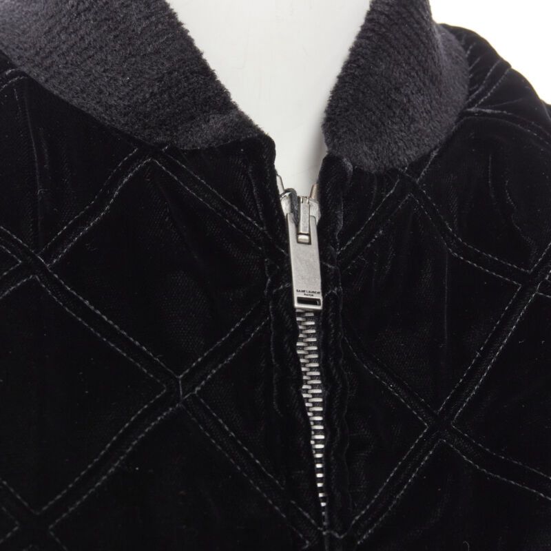 Saint Laurent Paris new SAINT LAURENT 2018 Teddy black purple diamond quilted bomber jacket EU42 XXS Size US XXS / EU 40 - 2 Thumbnail