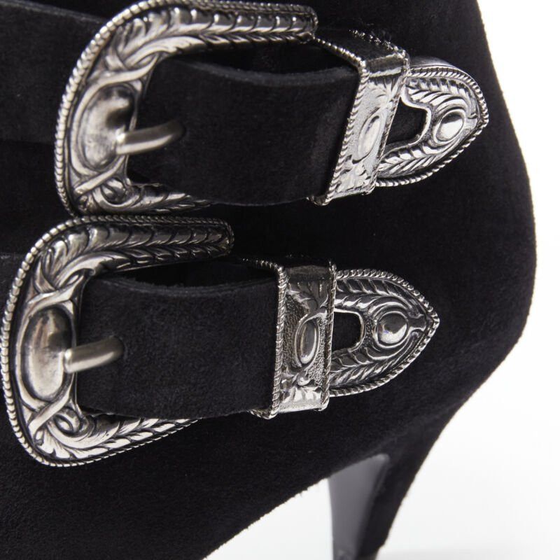 Saint Laurent Paris new SAINT LAURENT Charlotte 55 black suede silver western buckle bootie EU37 Size US 7 / IT 37 - 2 Thumbnail