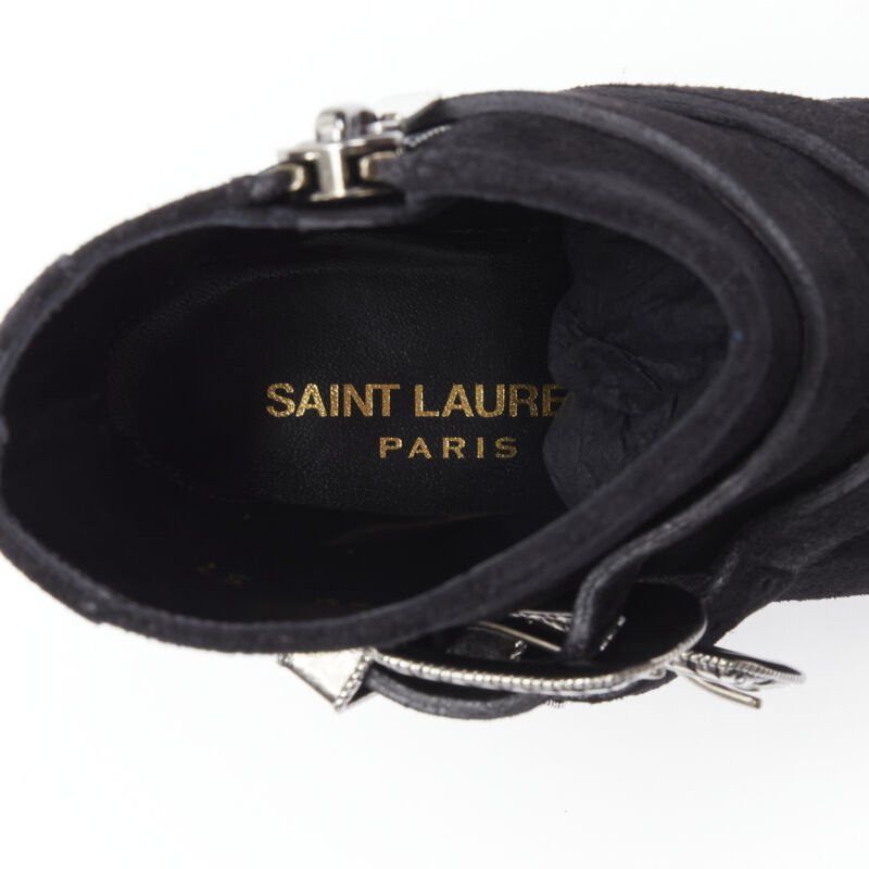 Saint Laurent Paris new SAINT LAURENT Charlotte 55 black suede silver western buckle bootie EU37 Size US 7 / IT 37 - 11 Thumbnail
