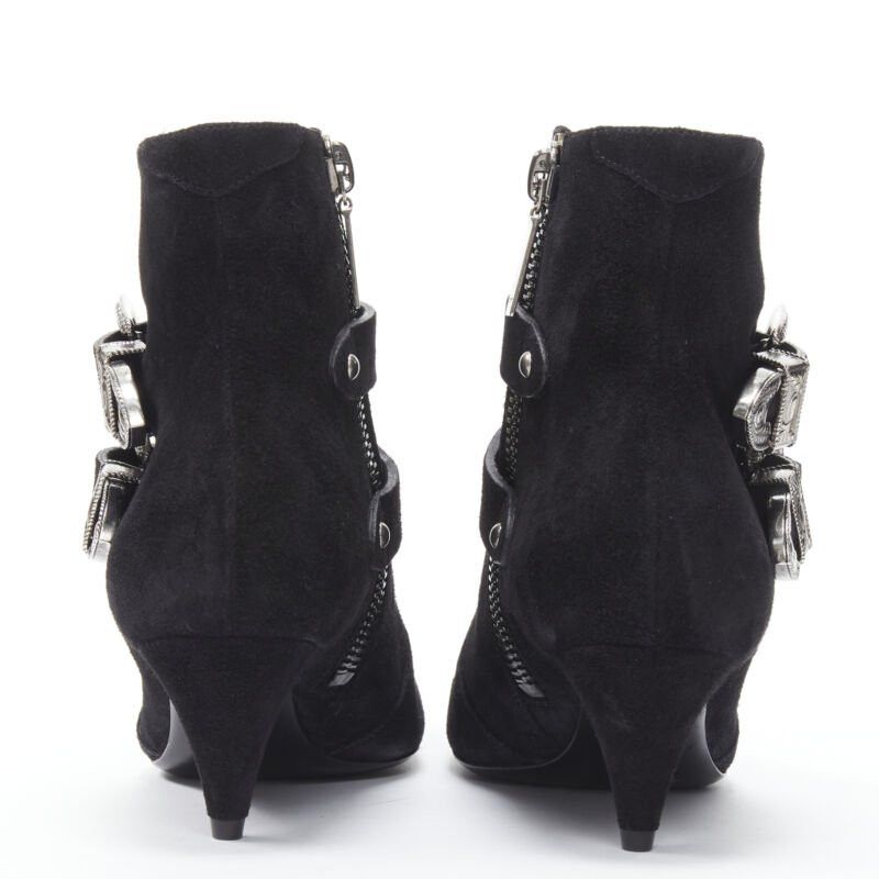 Saint Laurent Paris new SAINT LAURENT Charlotte 55 black suede silver western buckle bootie EU37 Size US 7 / IT 37 - 6 Thumbnail
