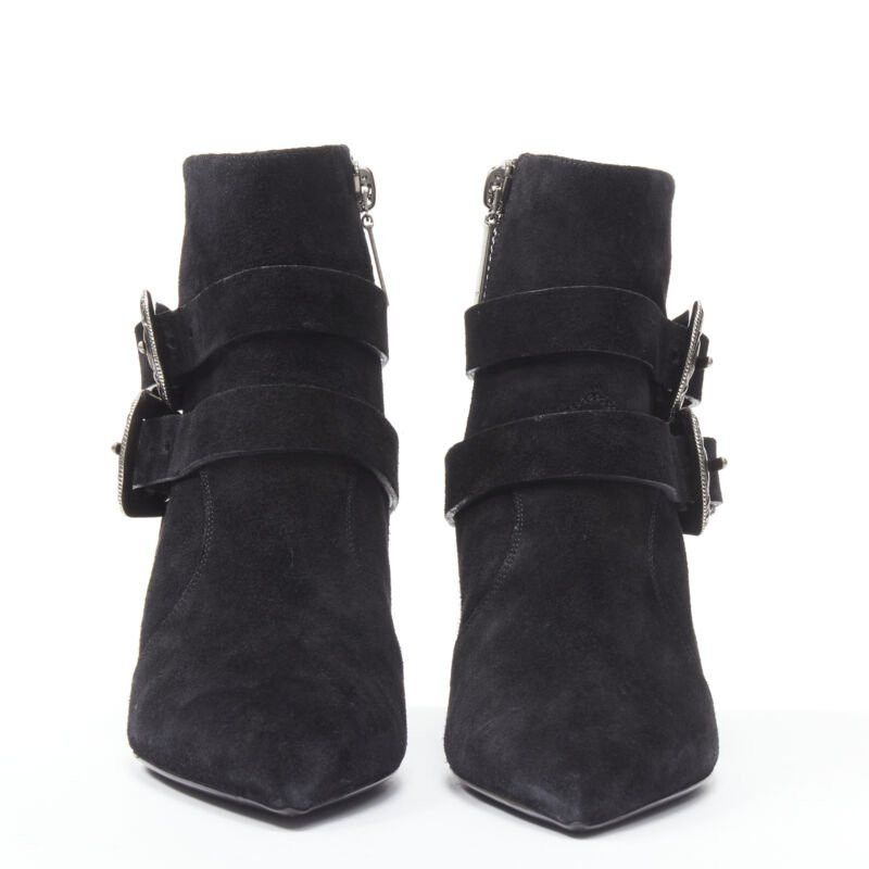 Saint Laurent Paris new SAINT LAURENT Charlotte 55 black suede silver western buckle bootie EU37 Size US 7 / IT 37 - 4 Thumbnail