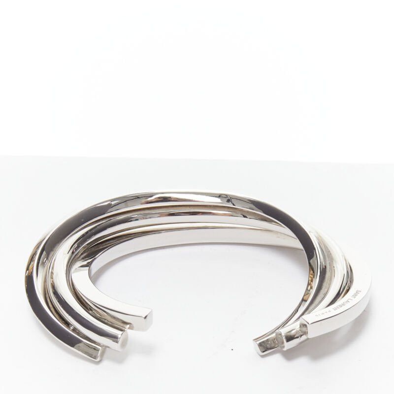 Saint Laurent Paris SAINT LAURENT Hedi Slimane silver brass architectural triple twist cuff bracelet Size ONE SIZE - 2 Thumbnail
