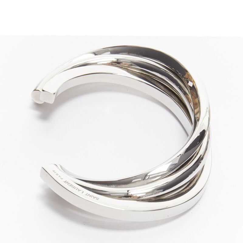 Saint Laurent Paris SAINT LAURENT Hedi Slimane silver brass architectural triple twist cuff bracelet Size ONE SIZE - 5 Thumbnail