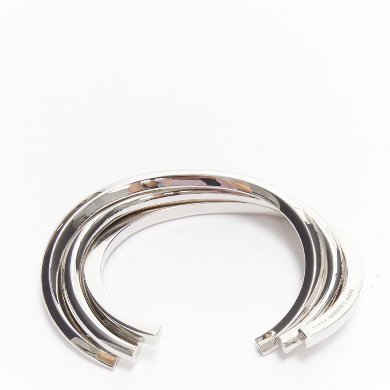 Saint Laurent Paris SAINT LAURENT Hedi Slimane silver brass architectural triple twist cuff bracelet Size ONE SIZE - 3 Thumbnail