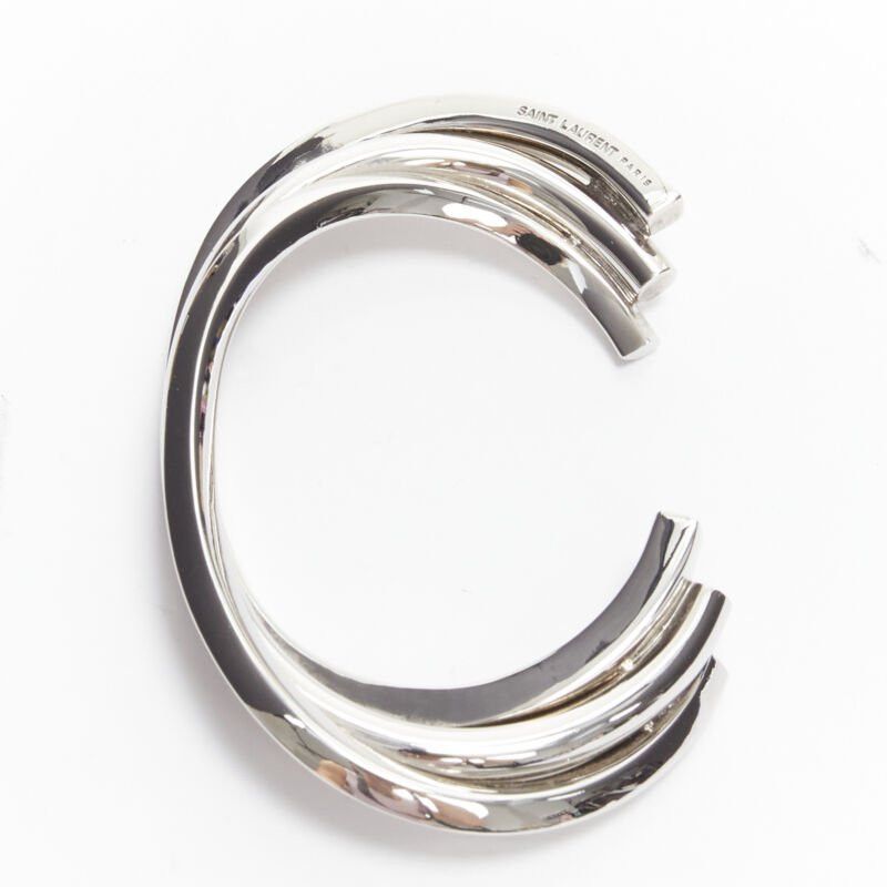 Saint Laurent Paris SAINT LAURENT Hedi Slimane silver brass architectural triple twist cuff bracelet Size ONE SIZE - 4 Thumbnail