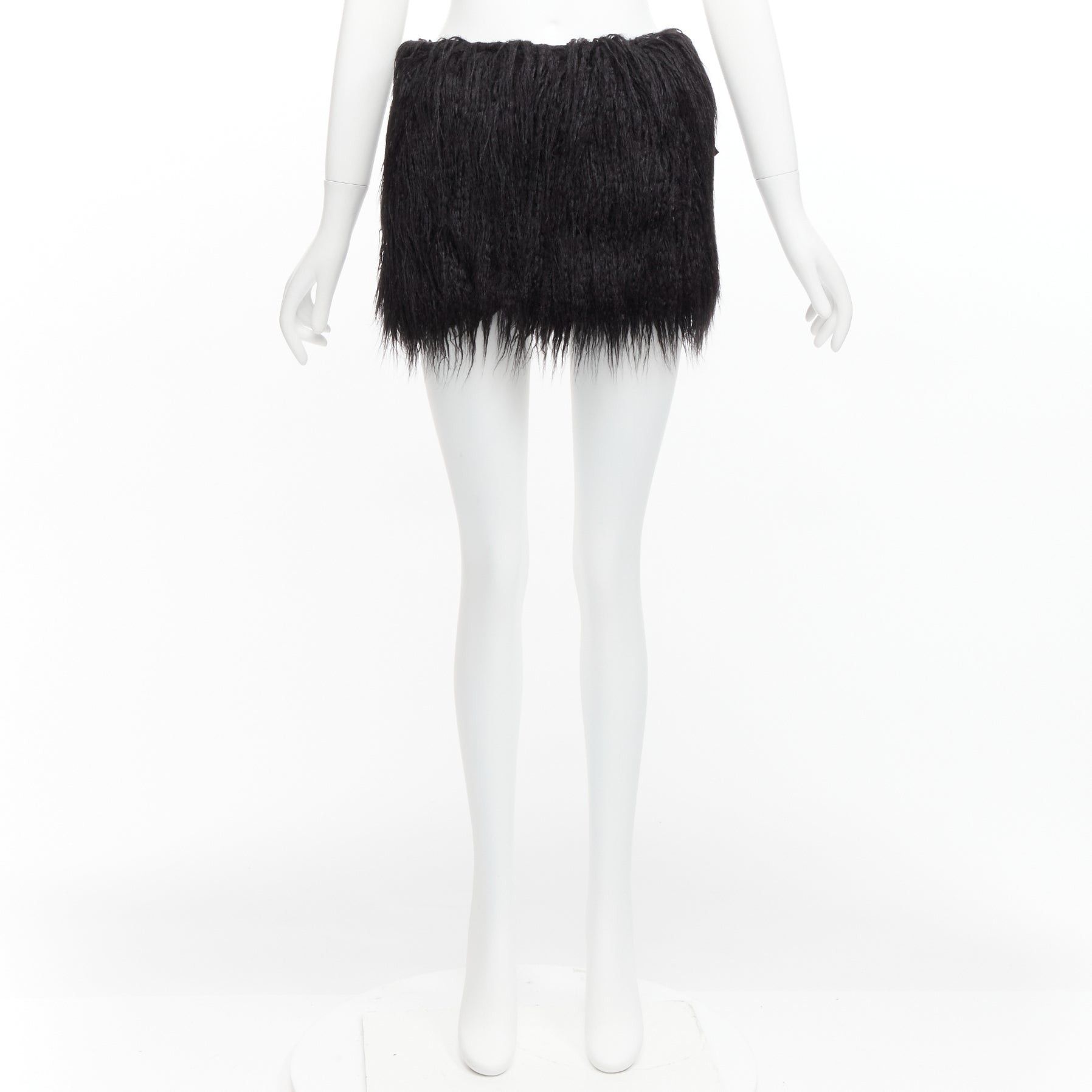 Saint Laurent Paris new SAINT LAURENT 2021 Runway black faux fur mini skirt FR34 XS Size 26" / US 2 / IT 38 - 8 Thumbnail