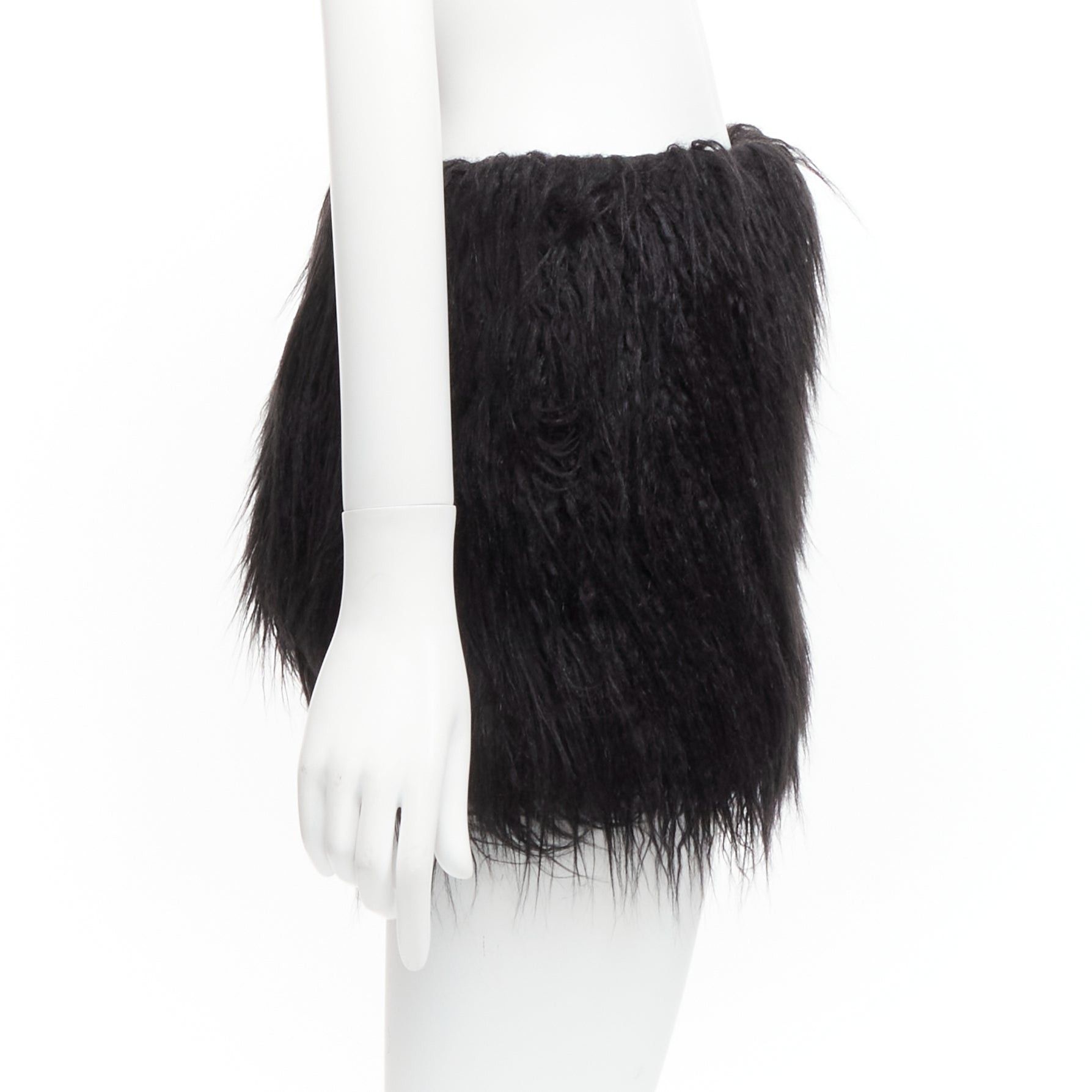 Saint Laurent Paris new SAINT LAURENT 2021 Runway black faux fur mini skirt FR34 XS Size 26" / US 2 / IT 38 - 3 Thumbnail