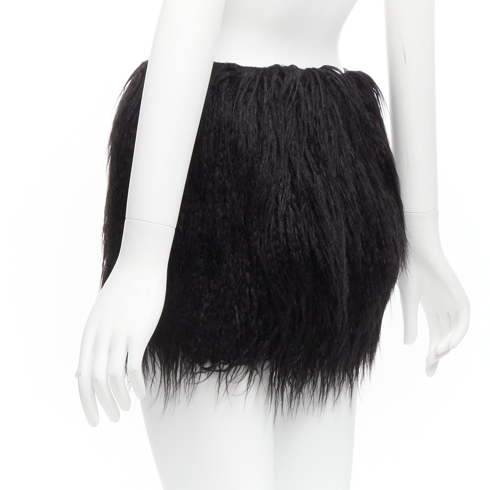 Saint Laurent Paris new SAINT LAURENT 2021 Runway black faux fur mini skirt FR34 XS Size 26" / US 2 / IT 38 - 5 Thumbnail