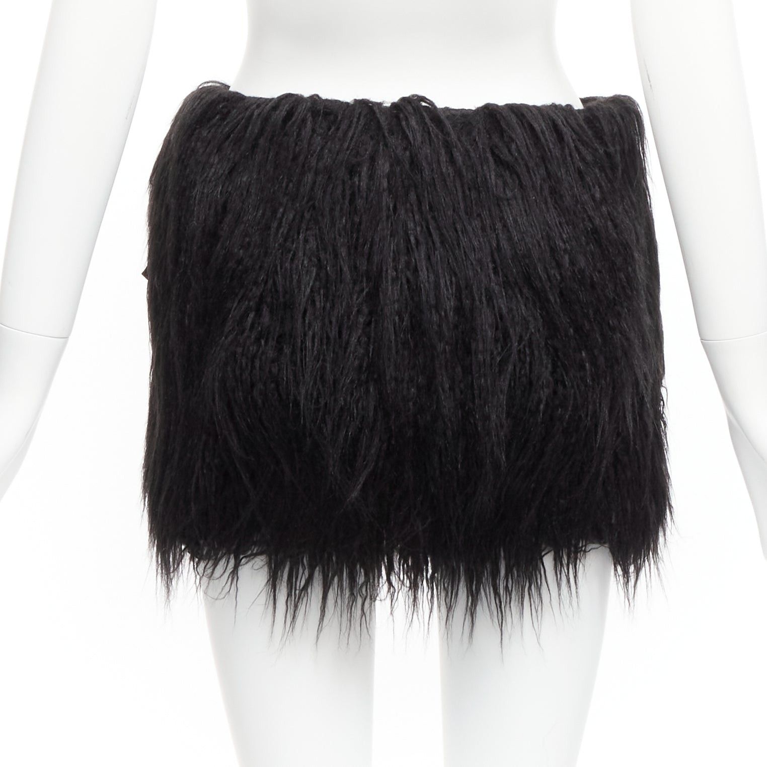 Saint Laurent Paris new SAINT LAURENT 2021 Runway black faux fur mini skirt FR34 XS Size 26" / US 2 / IT 38 - 4 Thumbnail