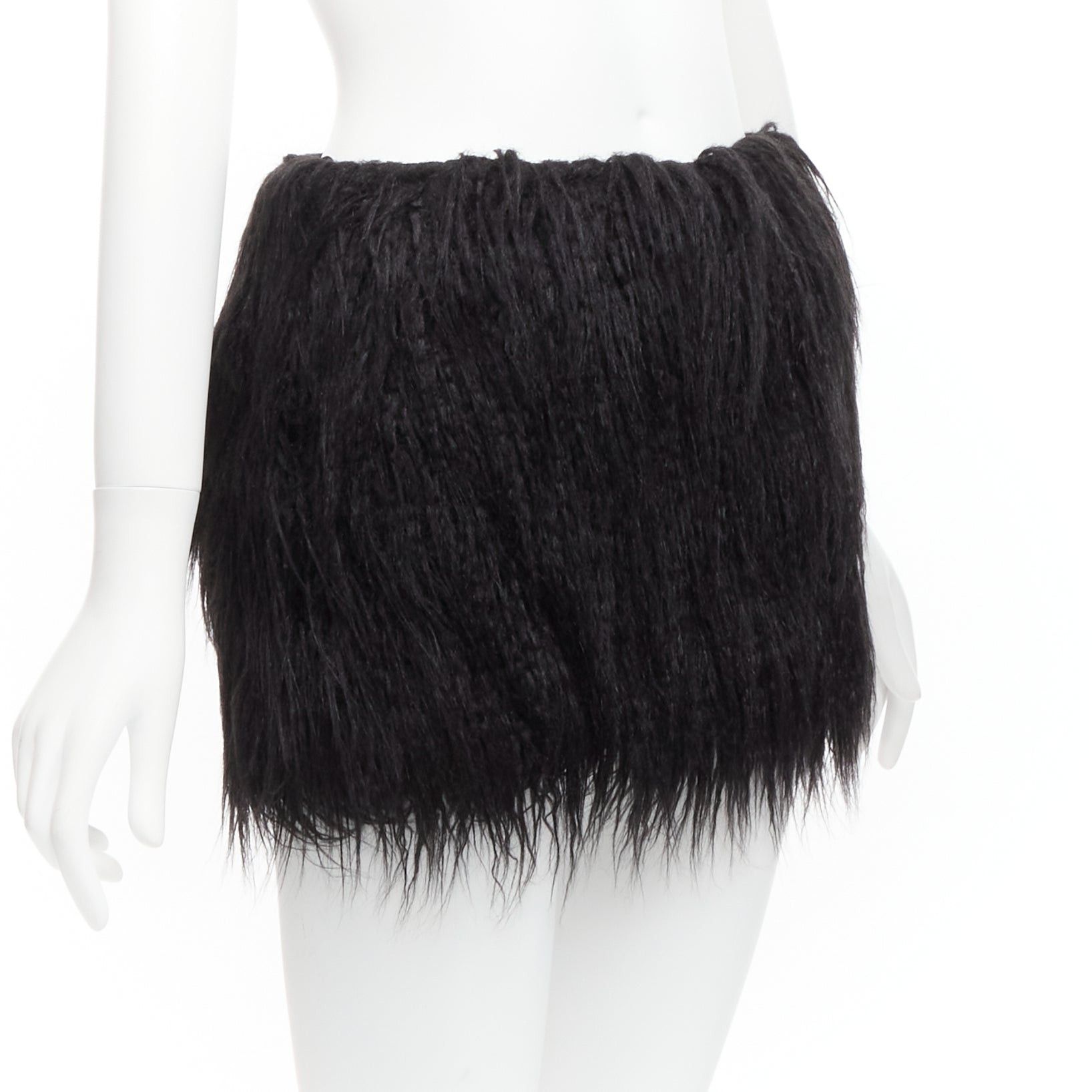 Saint Laurent Paris new SAINT LAURENT 2021 Runway black faux fur mini skirt FR34 XS Size 26" / US 2 / IT 38 - 2 Thumbnail