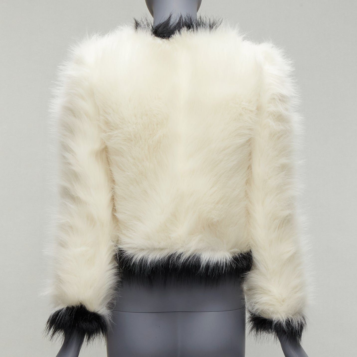 Saint Laurent Paris new SAINT LAURENT 2021 Runway cream black faux fur cropped jacket FR34 XS Size XS / US 0-2 / IT 36-38 - 5 Thumbnail