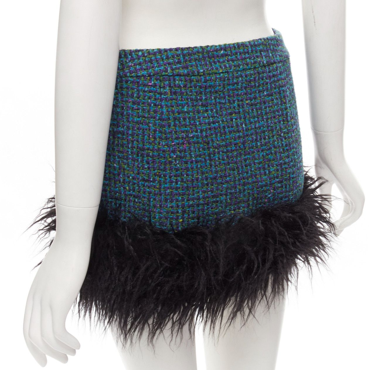 Saint Laurent Paris SAINT LAURENT 2022 blue tweed faux fur trim mini skirt FR38 M Size 28" / US 6 / IT 42 - 7 Thumbnail