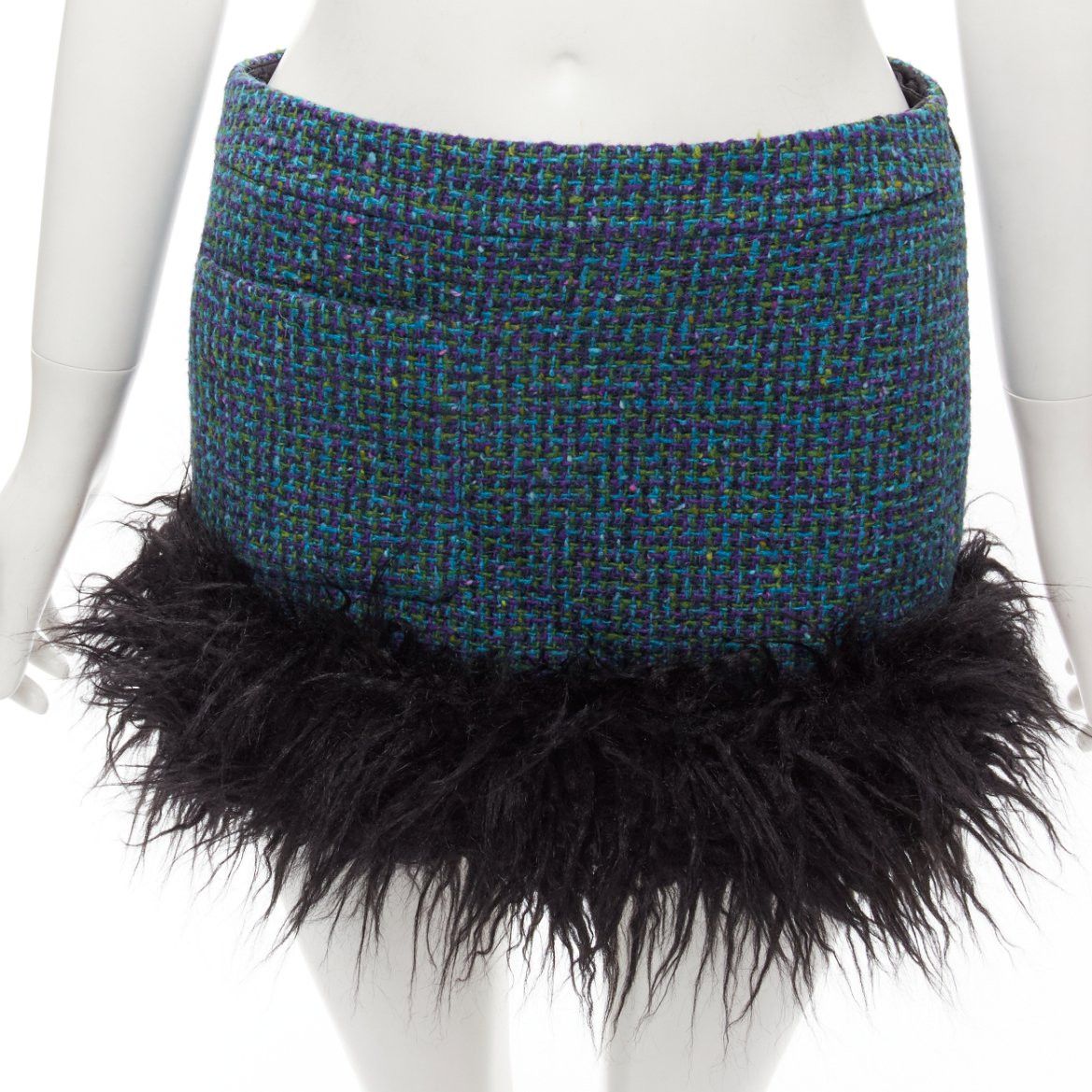 Saint Laurent Paris SAINT LAURENT 2022 blue tweed faux fur trim mini skirt FR38 M Size 28" / US 6 / IT 42 - 6 Thumbnail