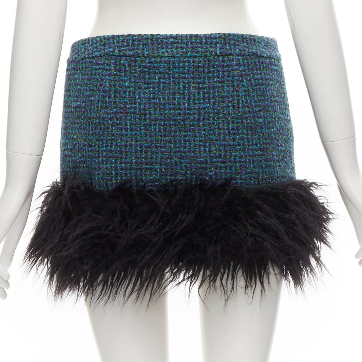 Saint Laurent Paris SAINT LAURENT 2022 blue tweed faux fur trim mini skirt FR38 M Size 28" / US 6 / IT 42 - 4 Thumbnail