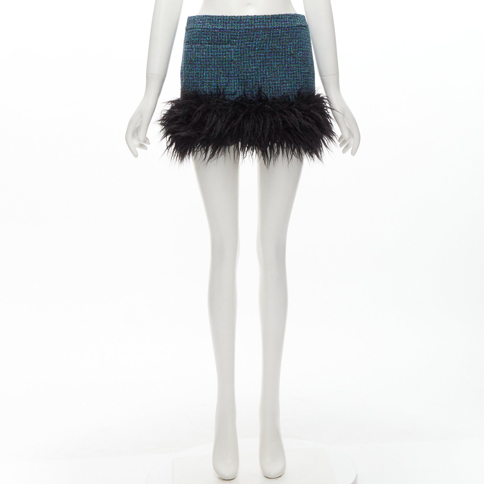 Saint Laurent Paris SAINT LAURENT 2022 blue tweed faux fur trim mini skirt FR38 M Size 28" / US 6 / IT 42 - 8 Thumbnail