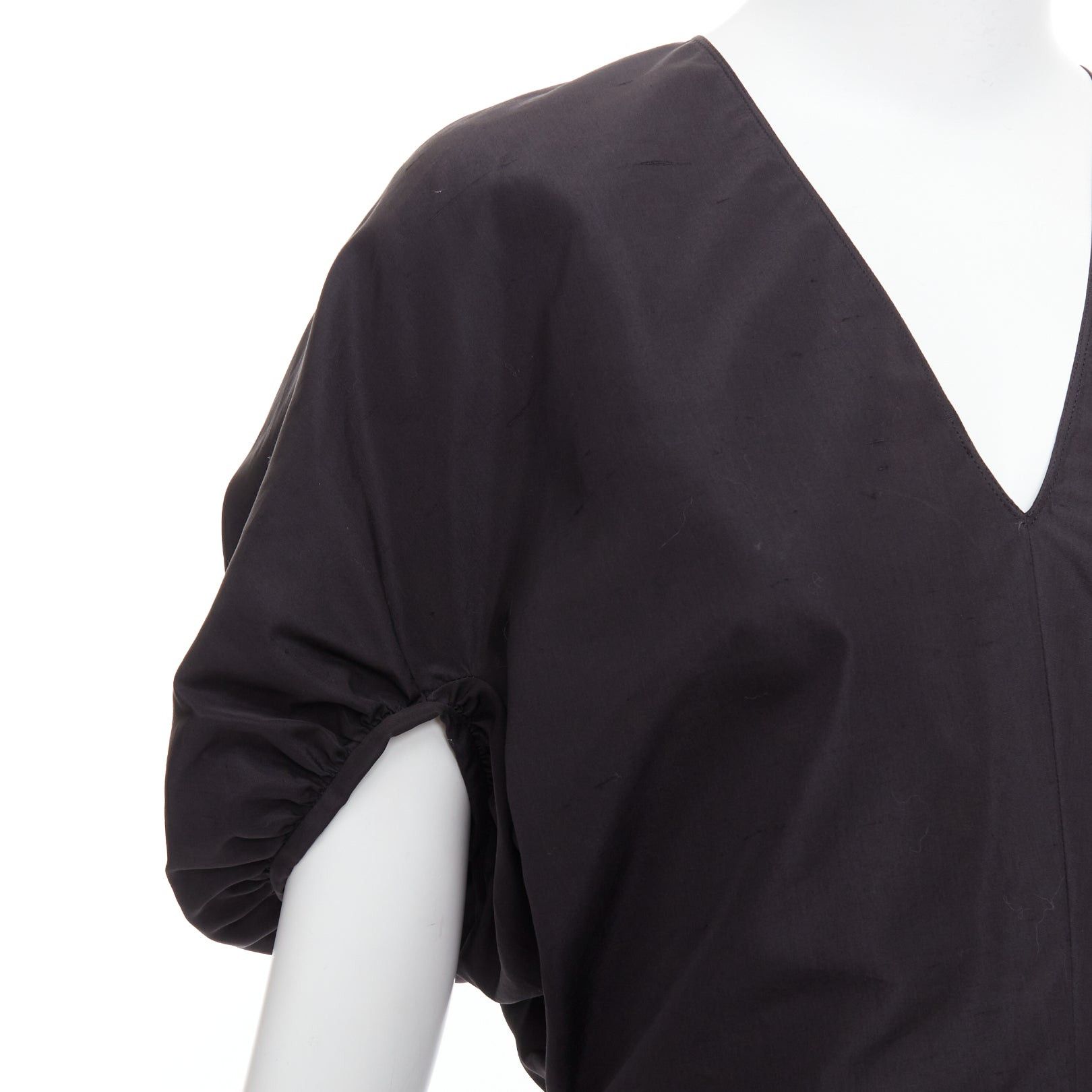 Saint Laurent Paris YVES SAINT LAURENT 2011 black cotton silk rounded puff cocktail dress FR40 L Size S / US 4 / IT 40 - 2 Thumbnail