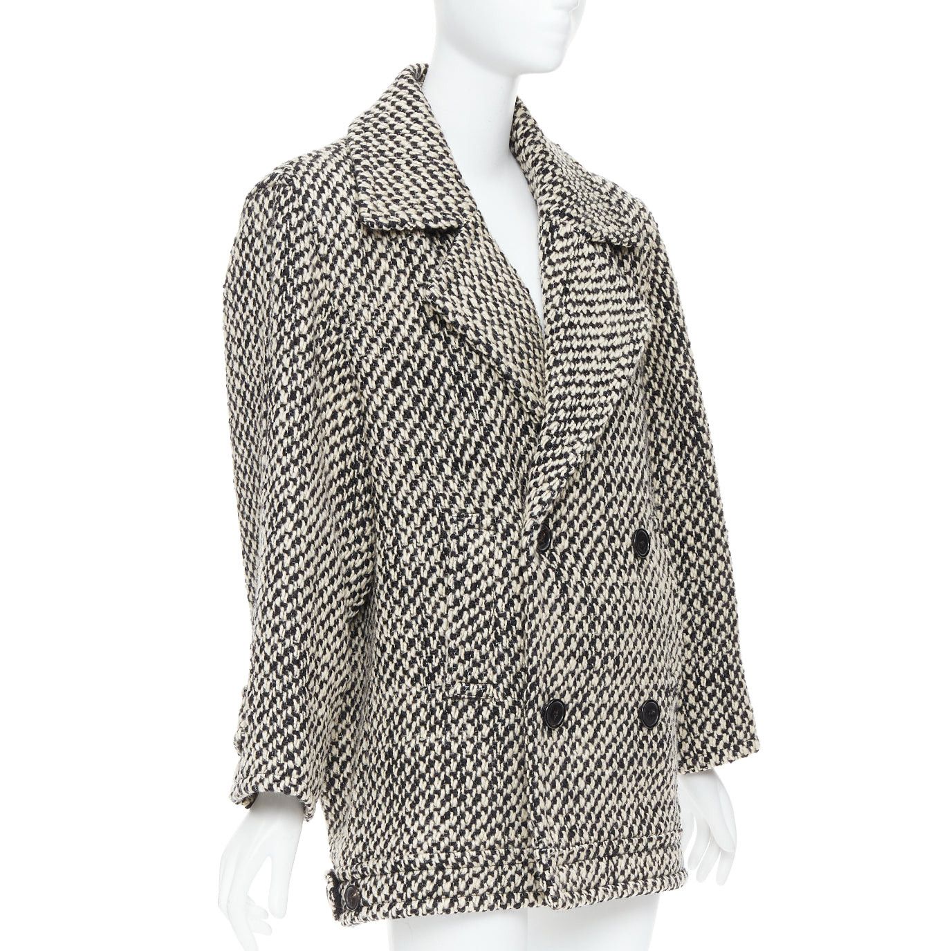 Saint Laurent Paris SAINT LAURENT 2022 Runway grey tweed boucle power shoulder oversized coat FR42 XL Size L / US 10 / IT 46 - 3 Thumbnail