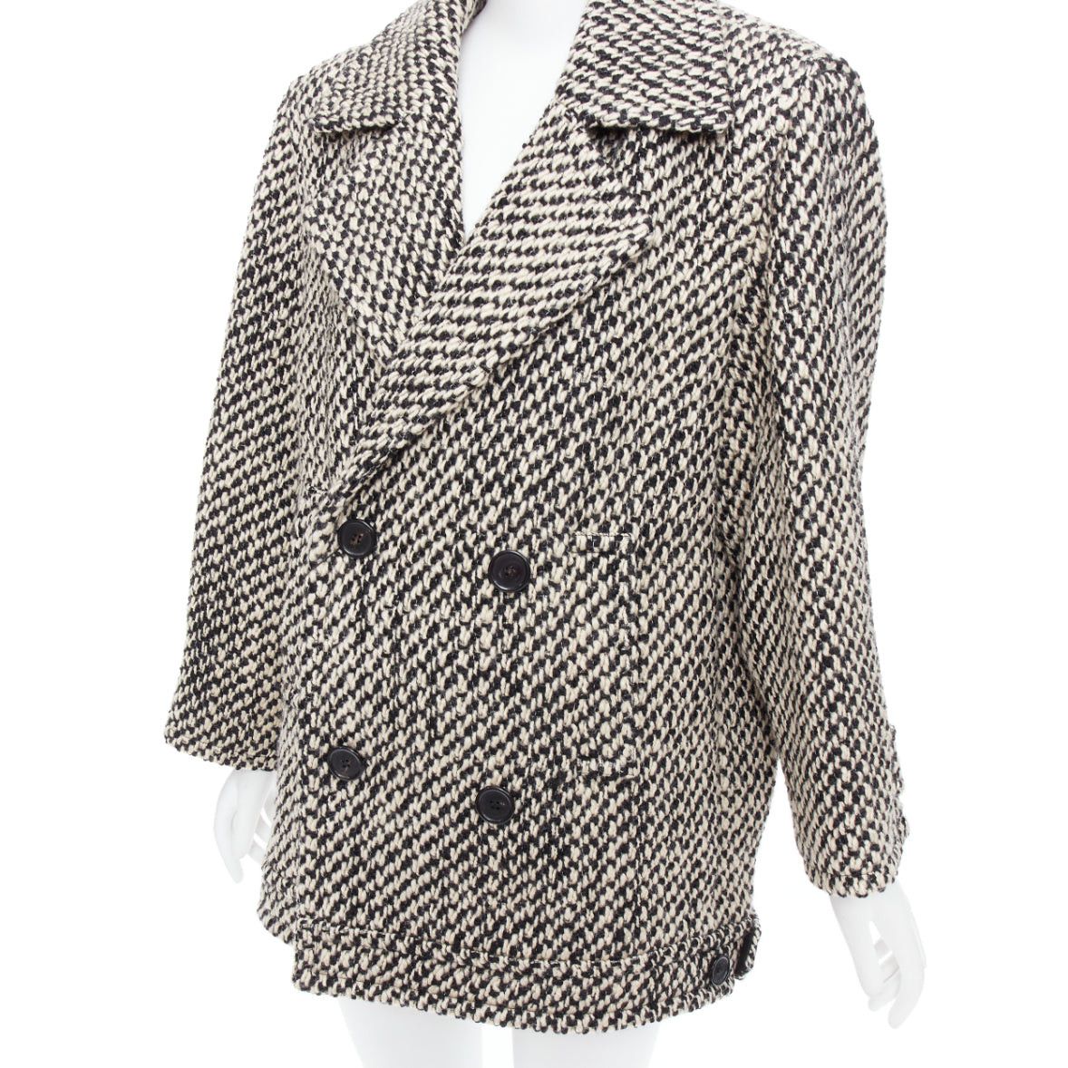 Saint Laurent Paris SAINT LAURENT 2022 Runway grey tweed boucle power shoulder oversized coat FR42 XL Size L / US 10 / IT 46 - 7 Thumbnail