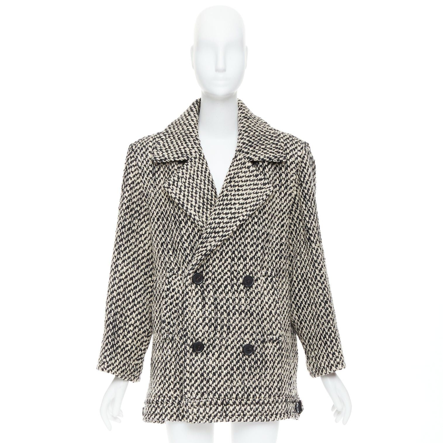 Saint Laurent Paris SAINT LAURENT 2022 Runway grey tweed boucle power shoulder oversized coat FR42 XL Size L / US 10 / IT 46 - 9 Thumbnail
