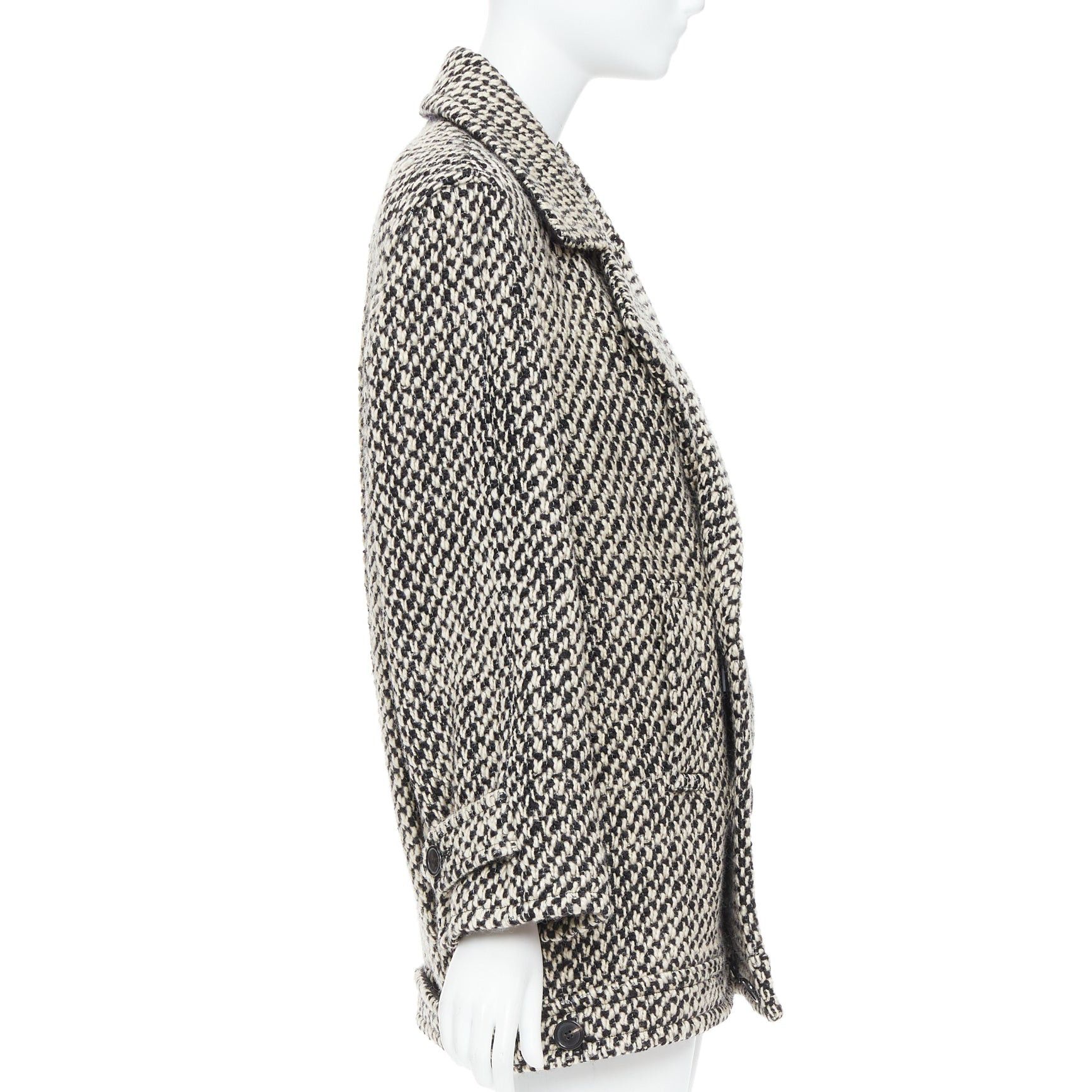 Saint Laurent Paris SAINT LAURENT 2022 Runway grey tweed boucle power shoulder oversized coat FR42 XL Size L / US 10 / IT 46 - 4 Thumbnail