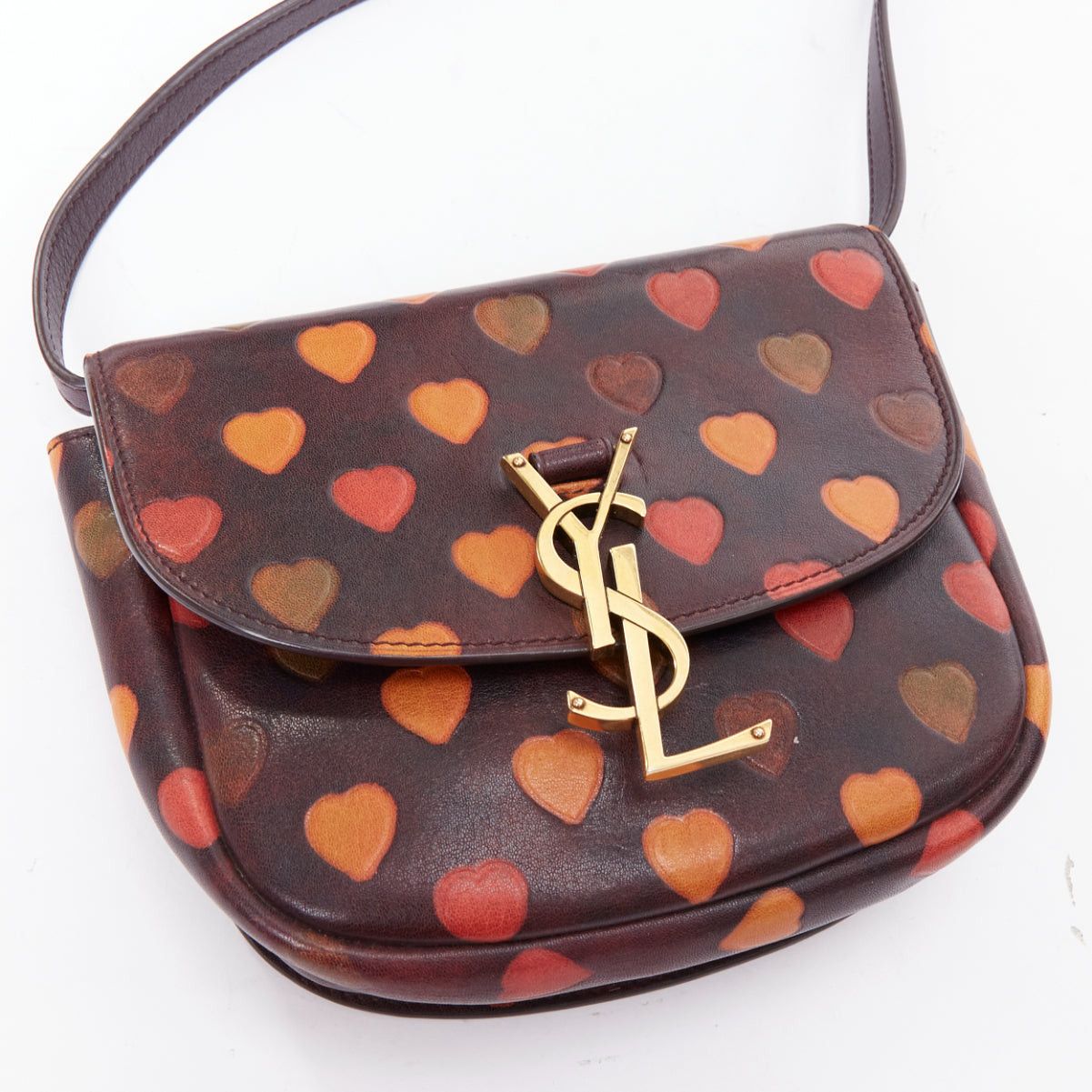Saint Laurent Paris SAINT LAURENT Kaia brown heart embossed print YSL crossbody bag Size ONE SIZE - 7 Thumbnail