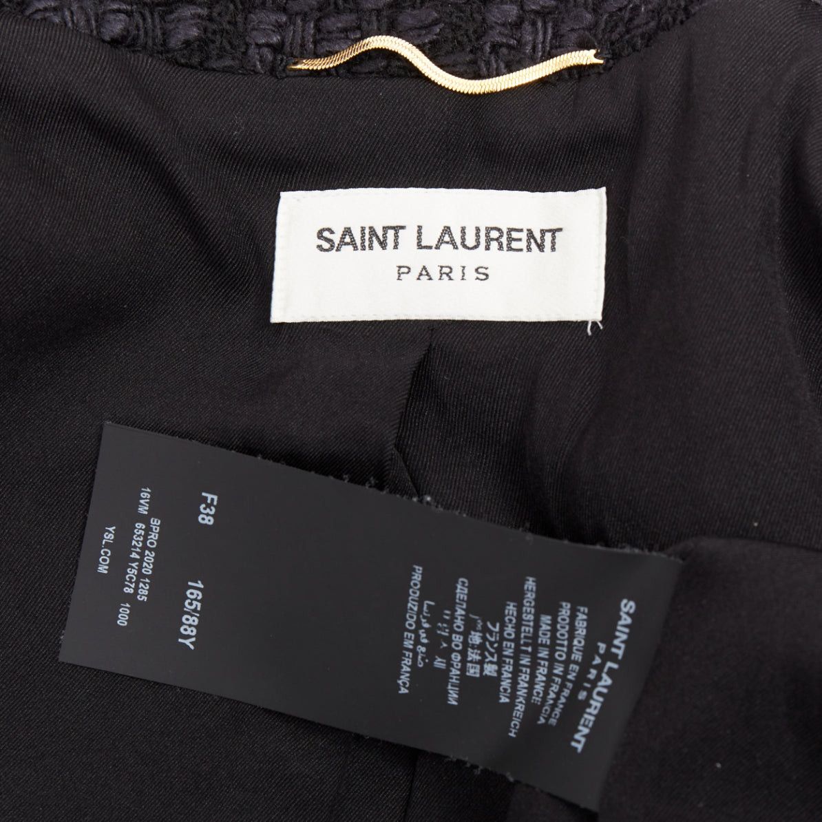 Saint Laurent Paris SAINT LAURENT 2021 navy wool silk tweed silver chain braided trim jacket FR38 M Size M / US 6-8 / IT 42-44 - 8 Thumbnail