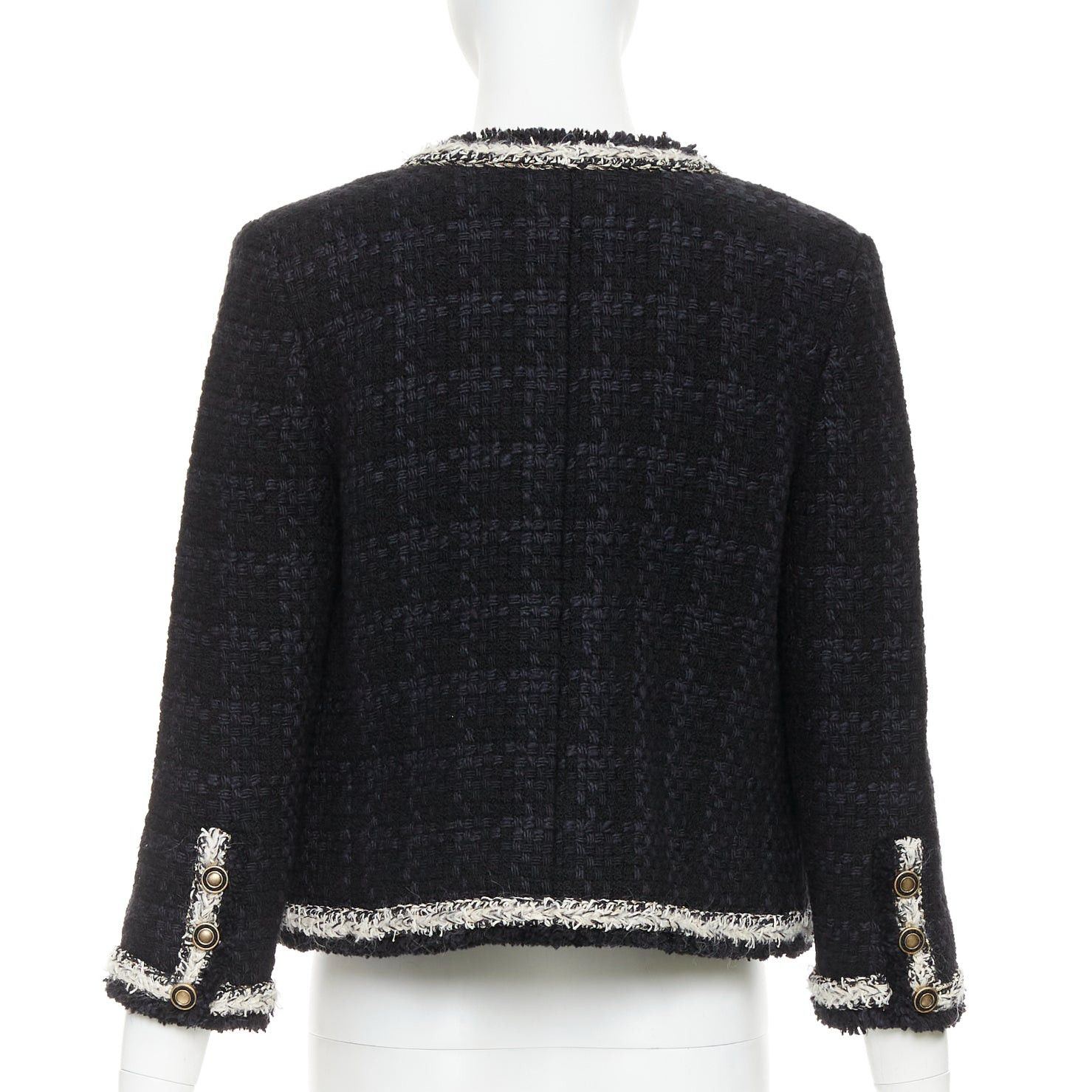 Saint Laurent Paris SAINT LAURENT 2021 navy wool silk tweed silver chain braided trim jacket FR38 M Size M / US 6-8 / IT 42-44 - 5 Thumbnail