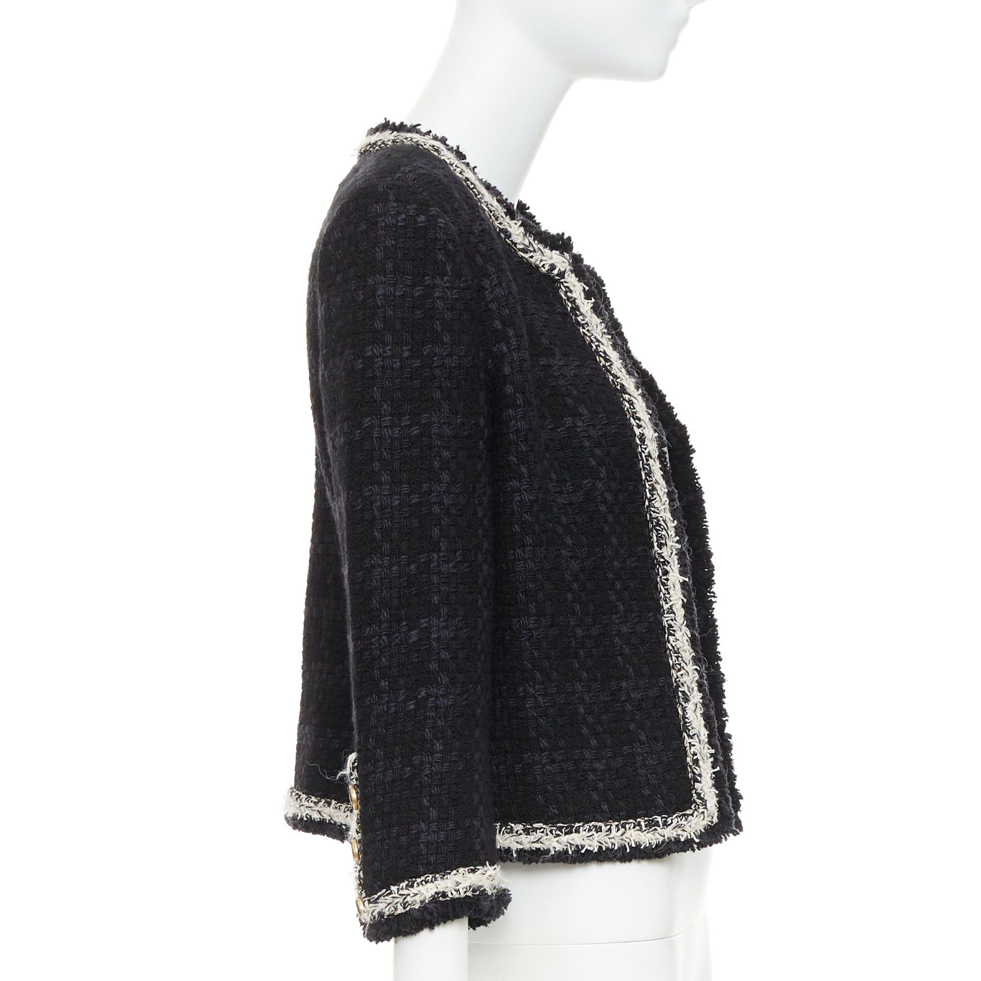 Saint Laurent Paris SAINT LAURENT 2021 navy wool silk tweed silver chain braided trim jacket FR38 M Size M / US 6-8 / IT 42-44 - 4 Thumbnail