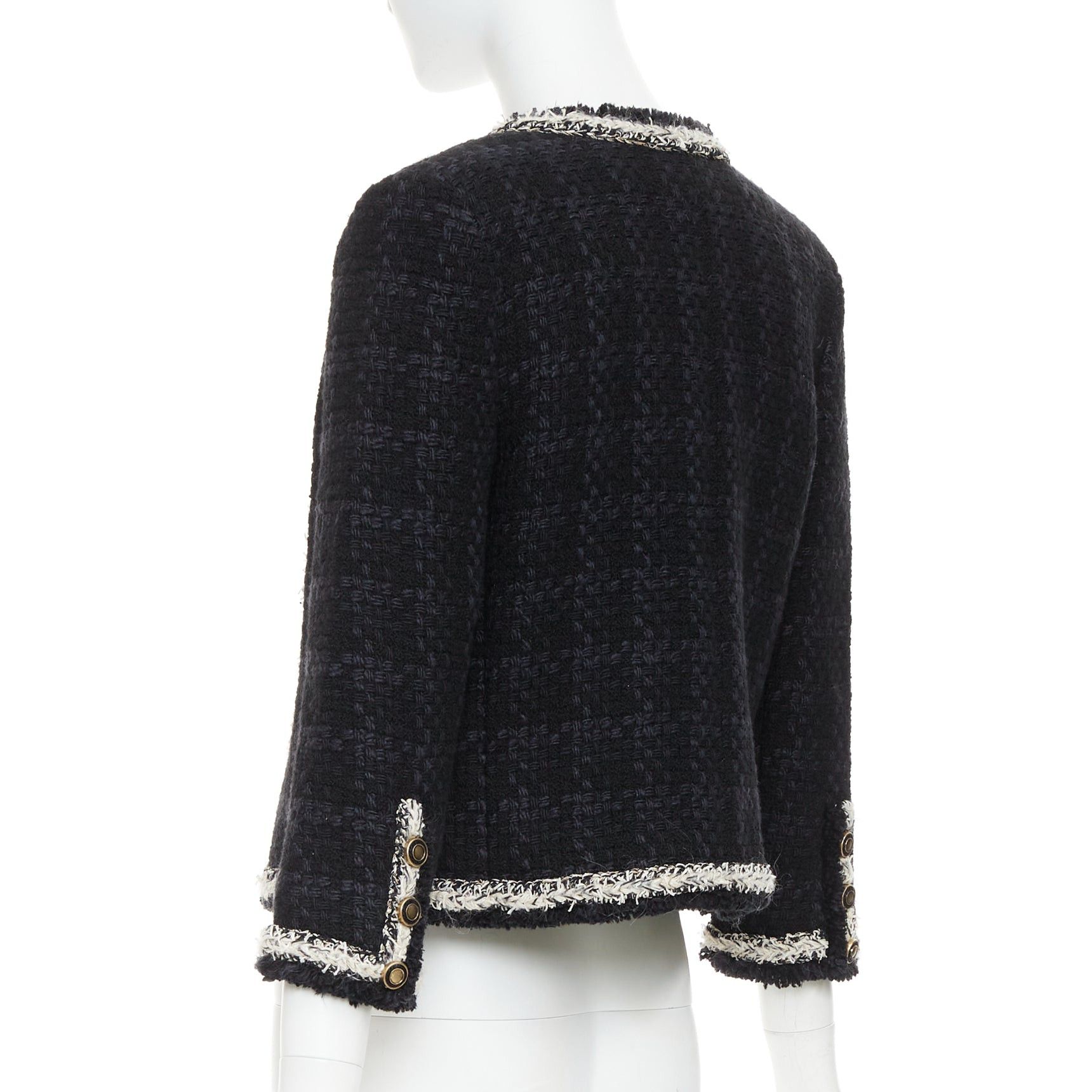 Saint Laurent Paris SAINT LAURENT 2021 navy wool silk tweed silver chain braided trim jacket FR38 M Size M / US 6-8 / IT 42-44 - 6 Thumbnail