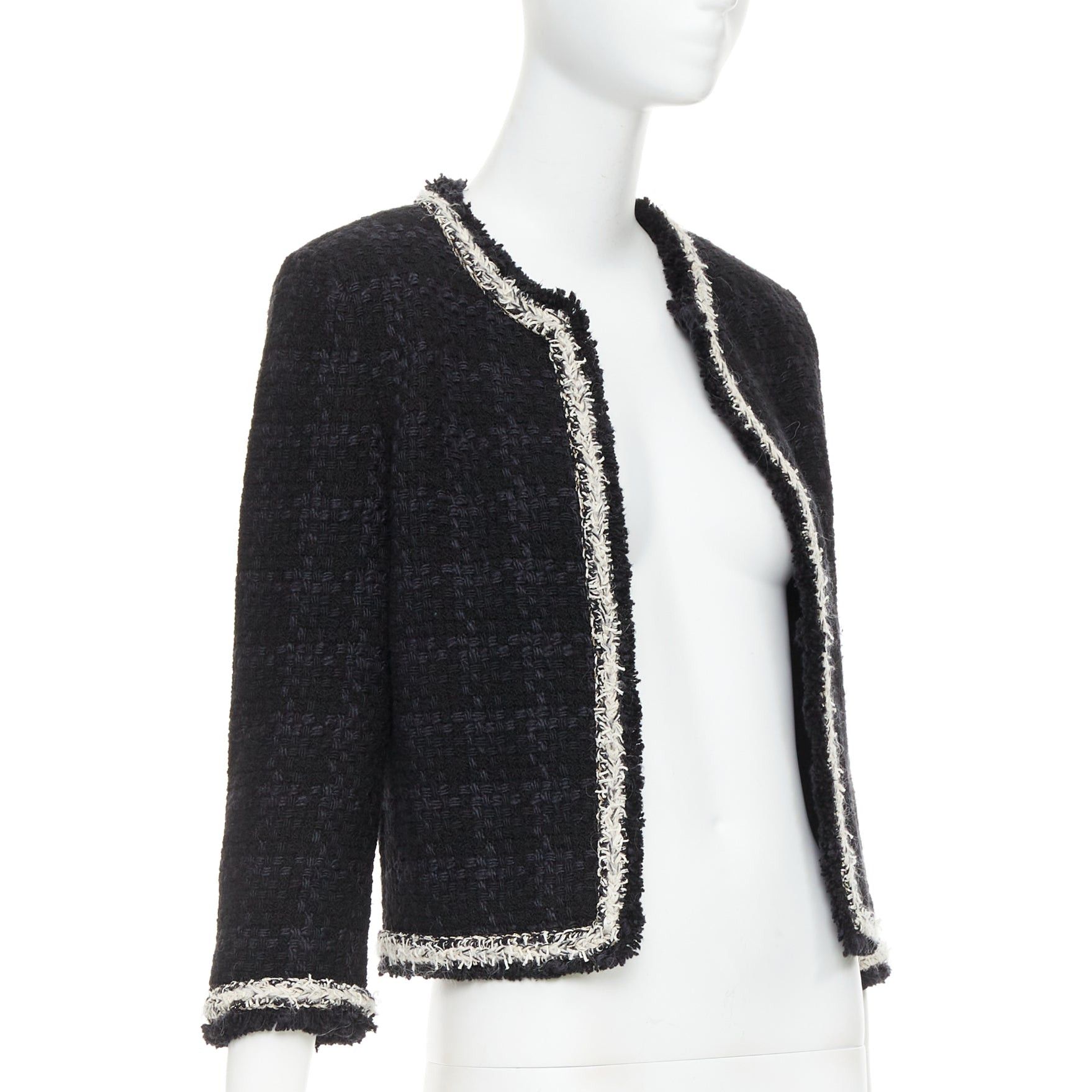 Saint Laurent Paris SAINT LAURENT 2021 navy wool silk tweed silver chain braided trim jacket FR38 M Size M / US 6-8 / IT 42-44 - 3 Thumbnail
