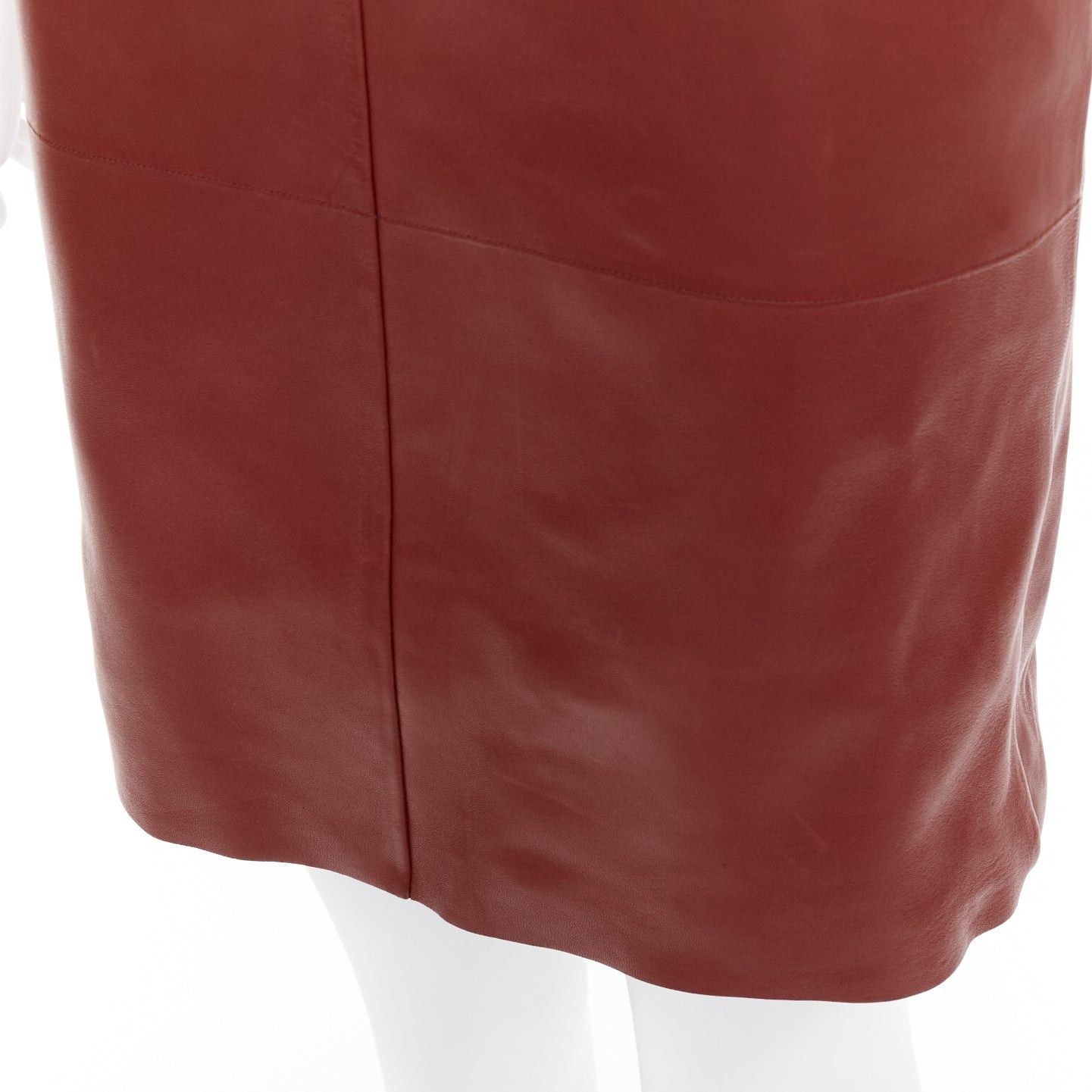 Saint Laurent Paris SAINT LAURENT 2024 Goji burgundy lambskin leather plunge low cut back slip dress FR34 XS Size XS / US 0-2 / IT 36-38 - 7 Thumbnail