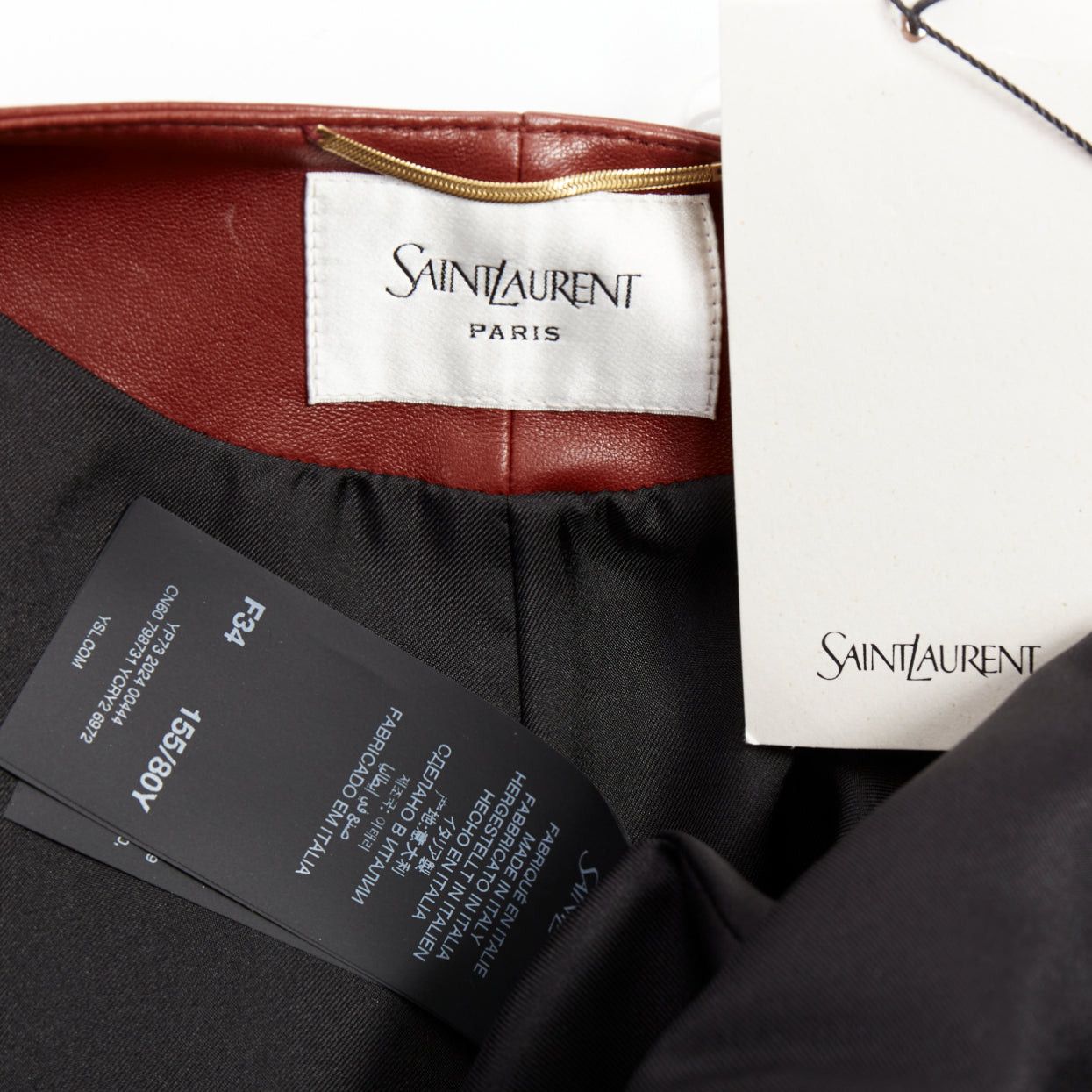 Saint Laurent Paris SAINT LAURENT 2024 Goji burgundy lambskin leather plunge low cut back slip dress FR34 XS Size XS / US 0-2 / IT 36-38 - 9 Thumbnail