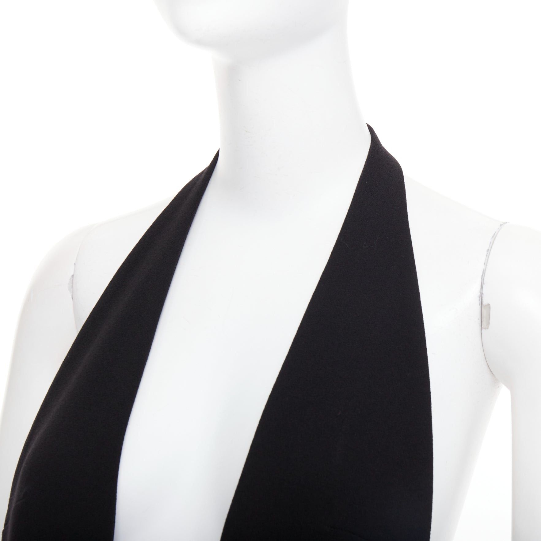 Saint Laurent Paris SAINT LAURENT 2022 Runway black plunge neck crystal brooch low back wool dress FR40 L Size M / US 6-8 / IT 42-44 - 7 Thumbnail