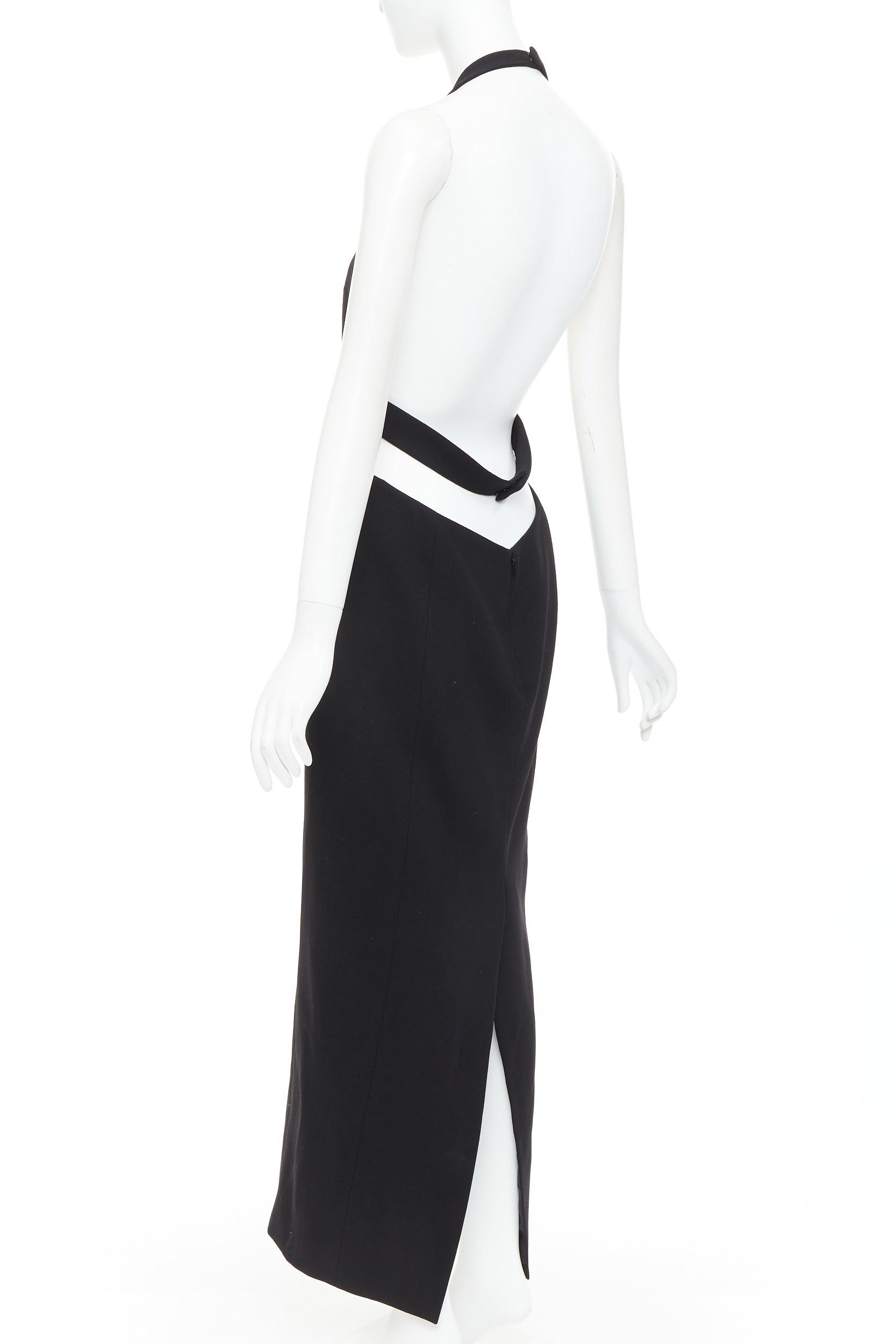 Saint Laurent Paris SAINT LAURENT 2022 Runway black plunge neck crystal brooch low back wool dress FR40 L Size M / US 6-8 / IT 42-44 - 6 Thumbnail