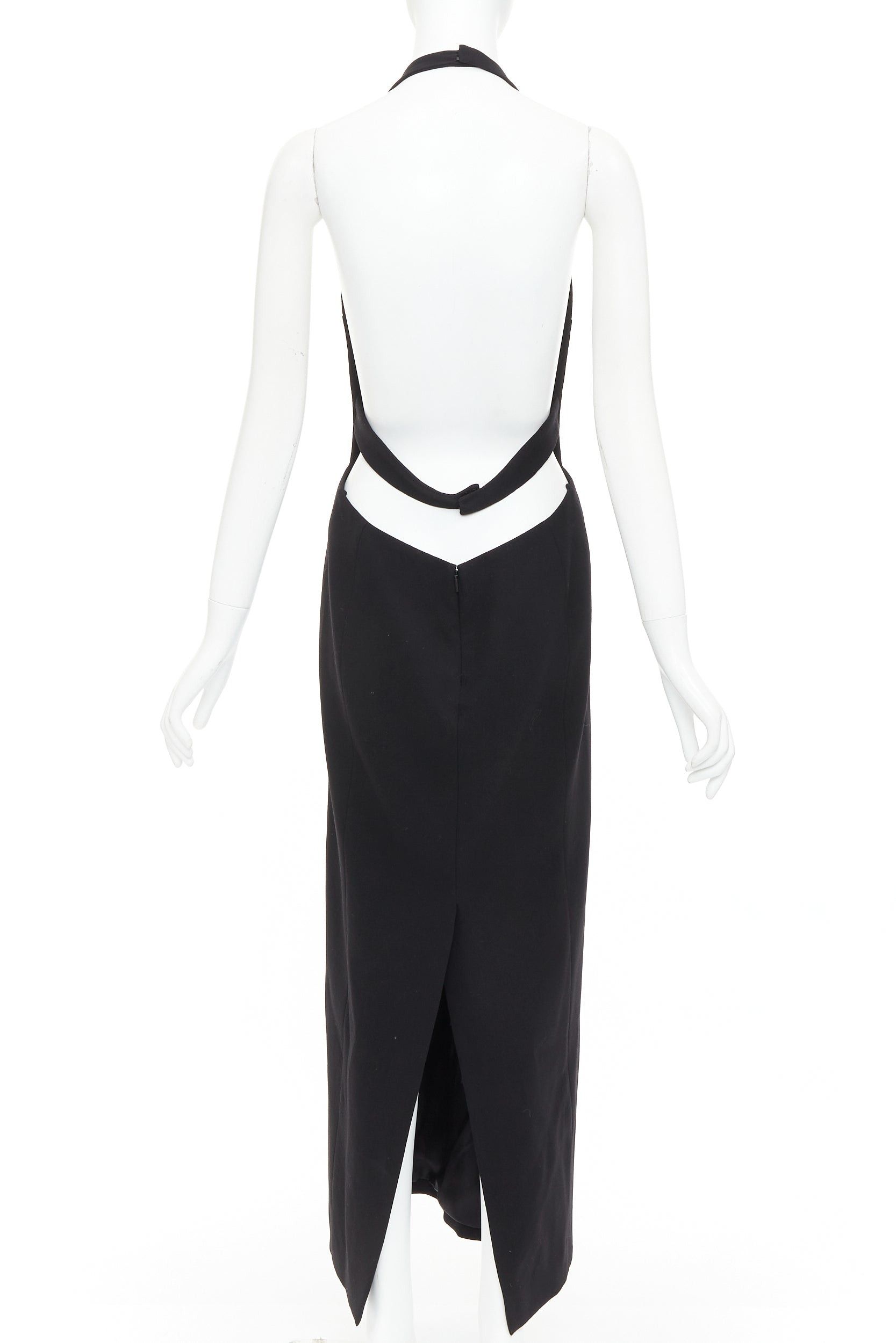 Saint Laurent Paris SAINT LAURENT 2022 Runway black plunge neck crystal brooch low back wool dress FR40 L Size M / US 6-8 / IT 42-44 - 5 Thumbnail