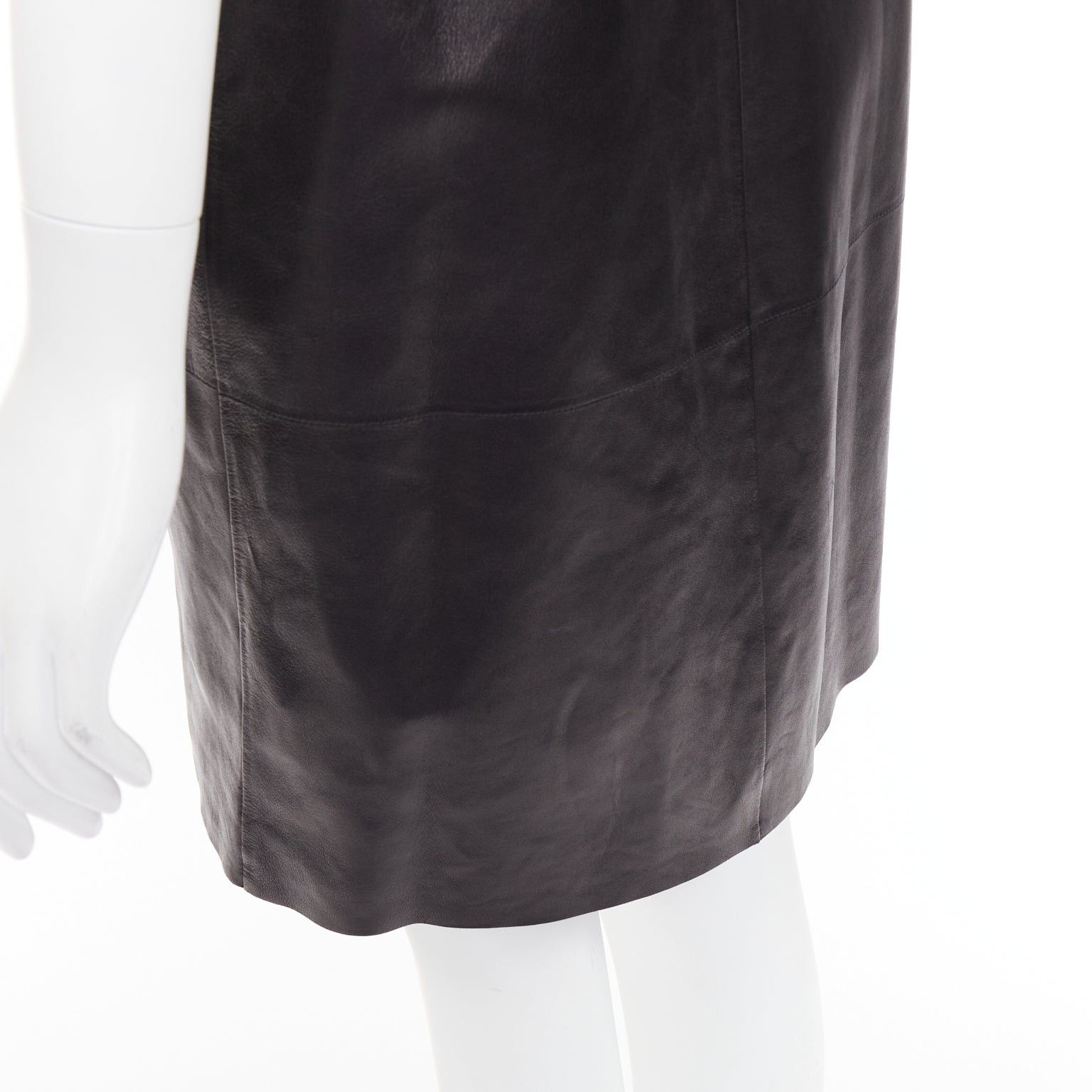 Saint Laurent Paris SAINT LAURENT 2024 black lambskin leather plunge low cut open back slip dress FR38 M Size M / US 6-8 / IT 42-44 - 8 Thumbnail