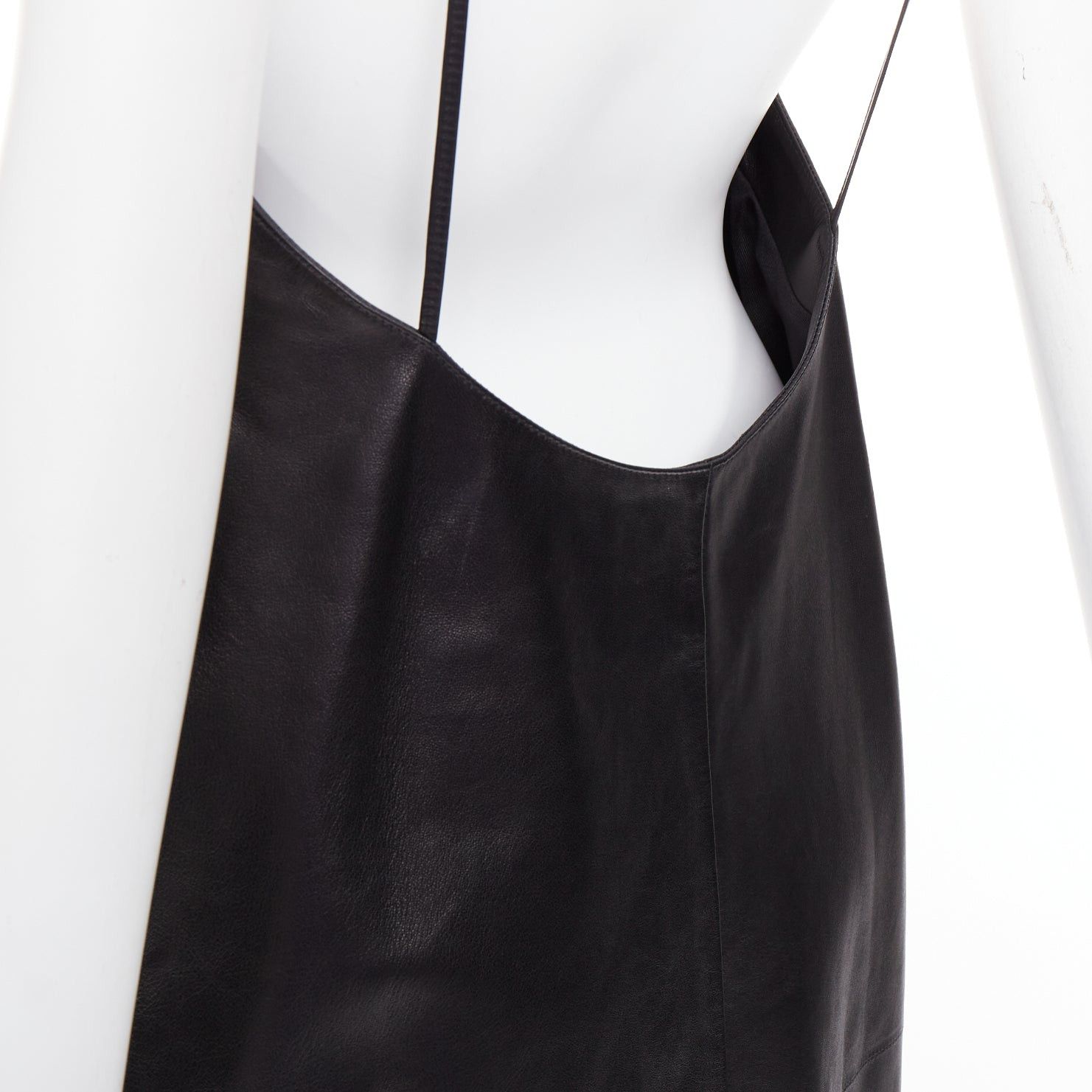 Saint Laurent Paris SAINT LAURENT 2024 black lambskin leather plunge low cut open back slip dress FR38 M Size M / US 6-8 / IT 42-44 - 7 Thumbnail