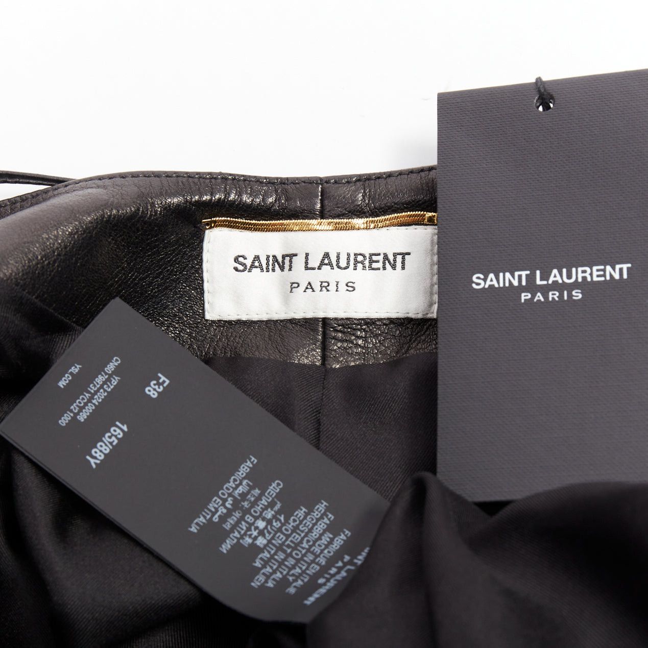 Saint Laurent Paris SAINT LAURENT 2024 black lambskin leather plunge low cut open back slip dress FR38 M Size M / US 6-8 / IT 42-44 - 9 Thumbnail