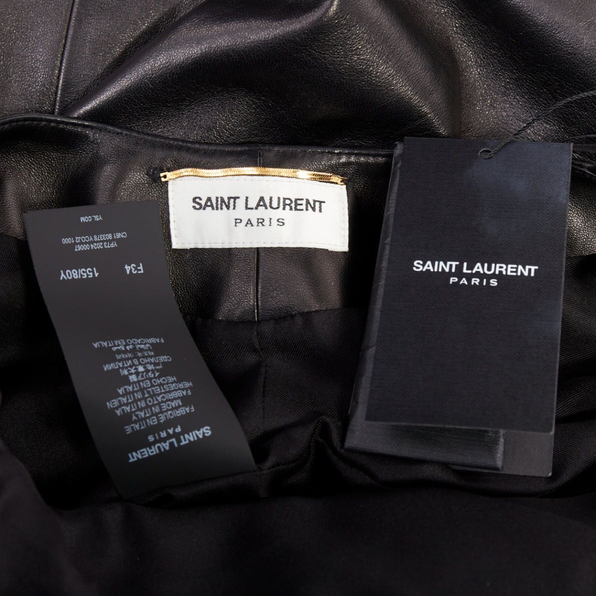 Saint Laurent Paris SAINT LAURENT 2024 black lambskin leather plunge low cut back slit slip gown dress FR34 XS Size XS / US 0-2 / IT 36-38 - 9 Thumbnail