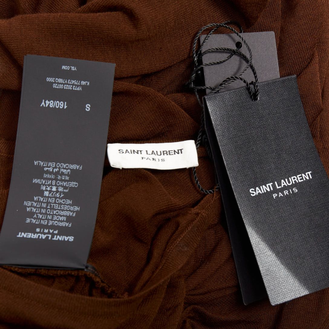 Saint Laurent Paris SAINT LAURENT 2023 marron brown sheer wool blend knit side ruched midi dress S Size S / US 4 / IT 40 - 9 Thumbnail