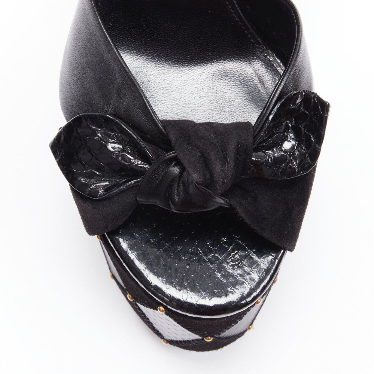 Saint Laurent Paris SAINT LAURENT Paige 85 Runway black patchwork stud platform sandals EU37 Size US 7 / IT 37 - 6 Thumbnail