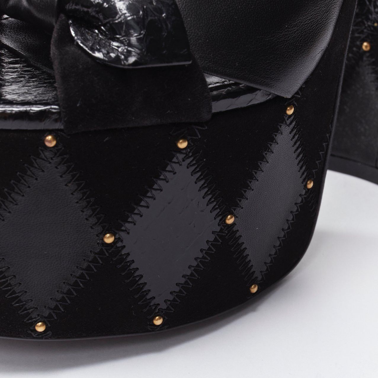 Saint Laurent Paris SAINT LAURENT Paige 85 Runway black patchwork stud platform sandals EU37 Size US 7 / IT 37 - 8 Thumbnail