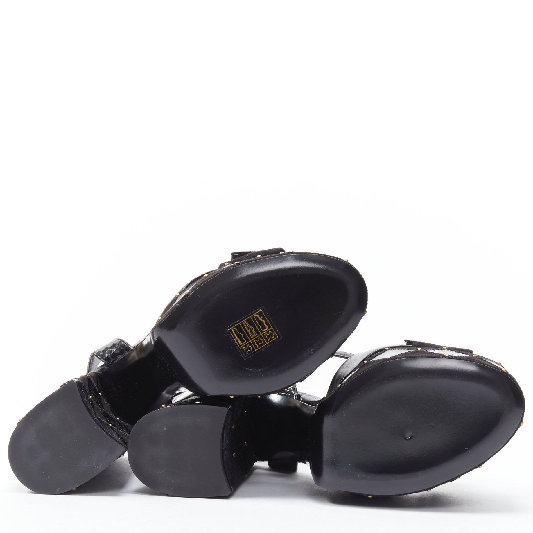 Saint Laurent Paris SAINT LAURENT Paige 85 Runway black patchwork stud platform sandals EU37 Size US 7 / IT 37 - 9 Thumbnail