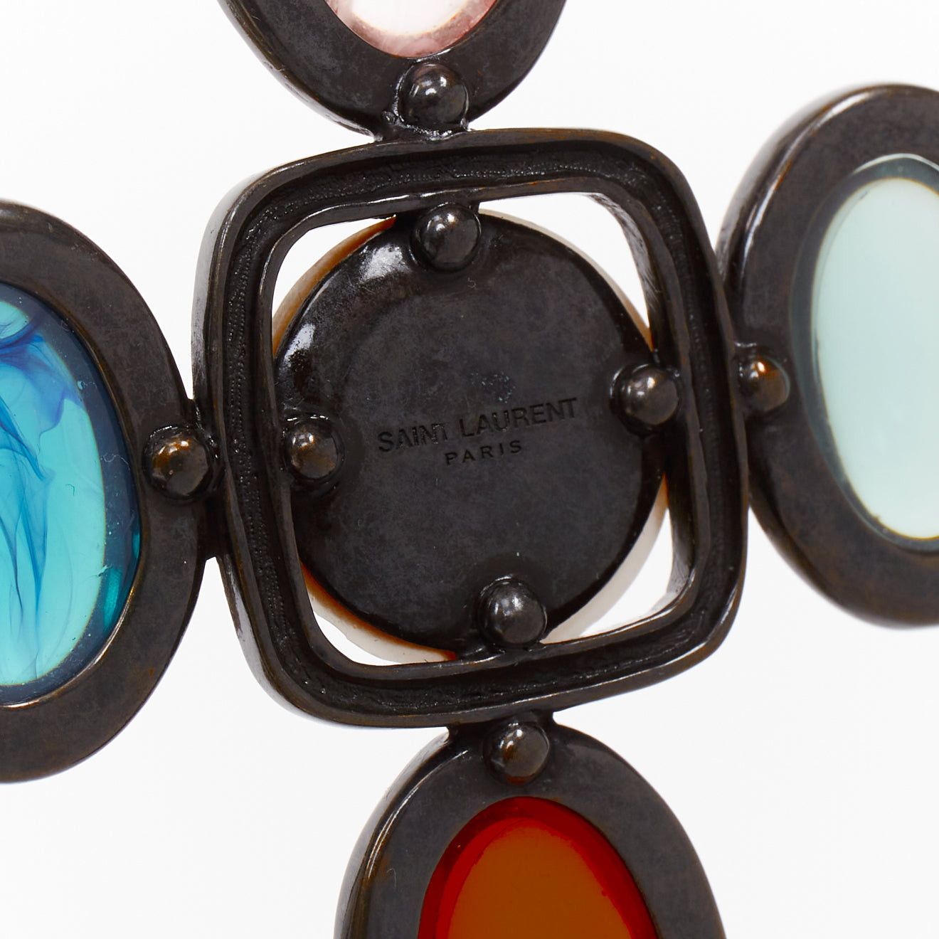 Saint Laurent Paris rare SAINT LAURENT Runway Resin Cabochon Cross aged bronze clip earrings Pair Size ONE SIZE - 7 Thumbnail