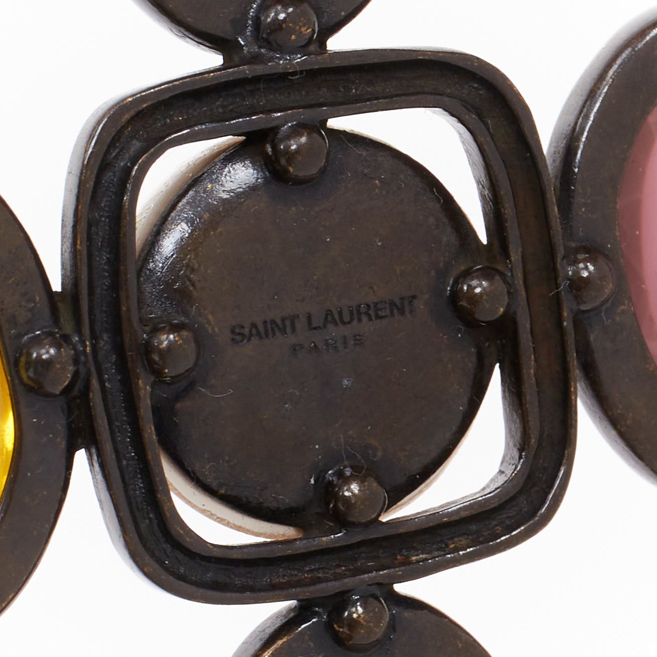 Saint Laurent Paris rare SAINT LAURENT Runway Resin Cabochon Cross aged bronze clip earrings Pair Size ONE SIZE - 7 Thumbnail