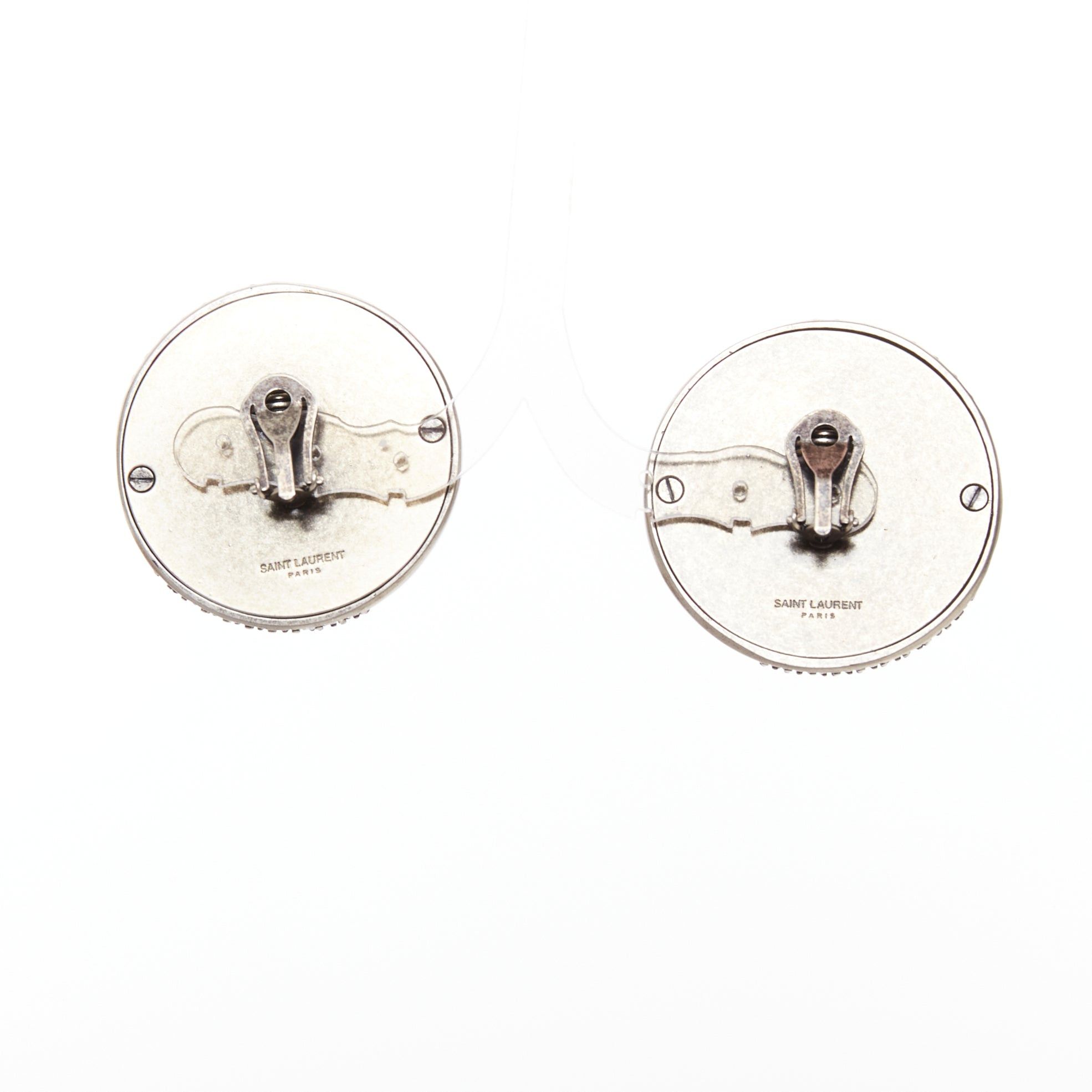 Saint Laurent Paris SAINT LAURENT crystal embellished aged silver metal dome clip on earrings Pair Size ONE SIZE - 5 Thumbnail
