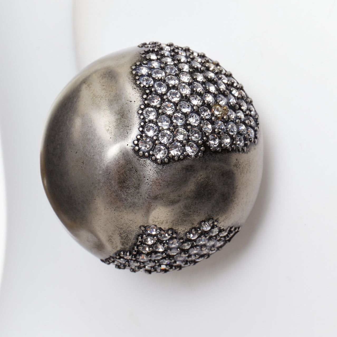 Saint Laurent Paris SAINT LAURENT crystal embellished aged silver metal dome clip on earrings Pair Size ONE SIZE - 4 Thumbnail