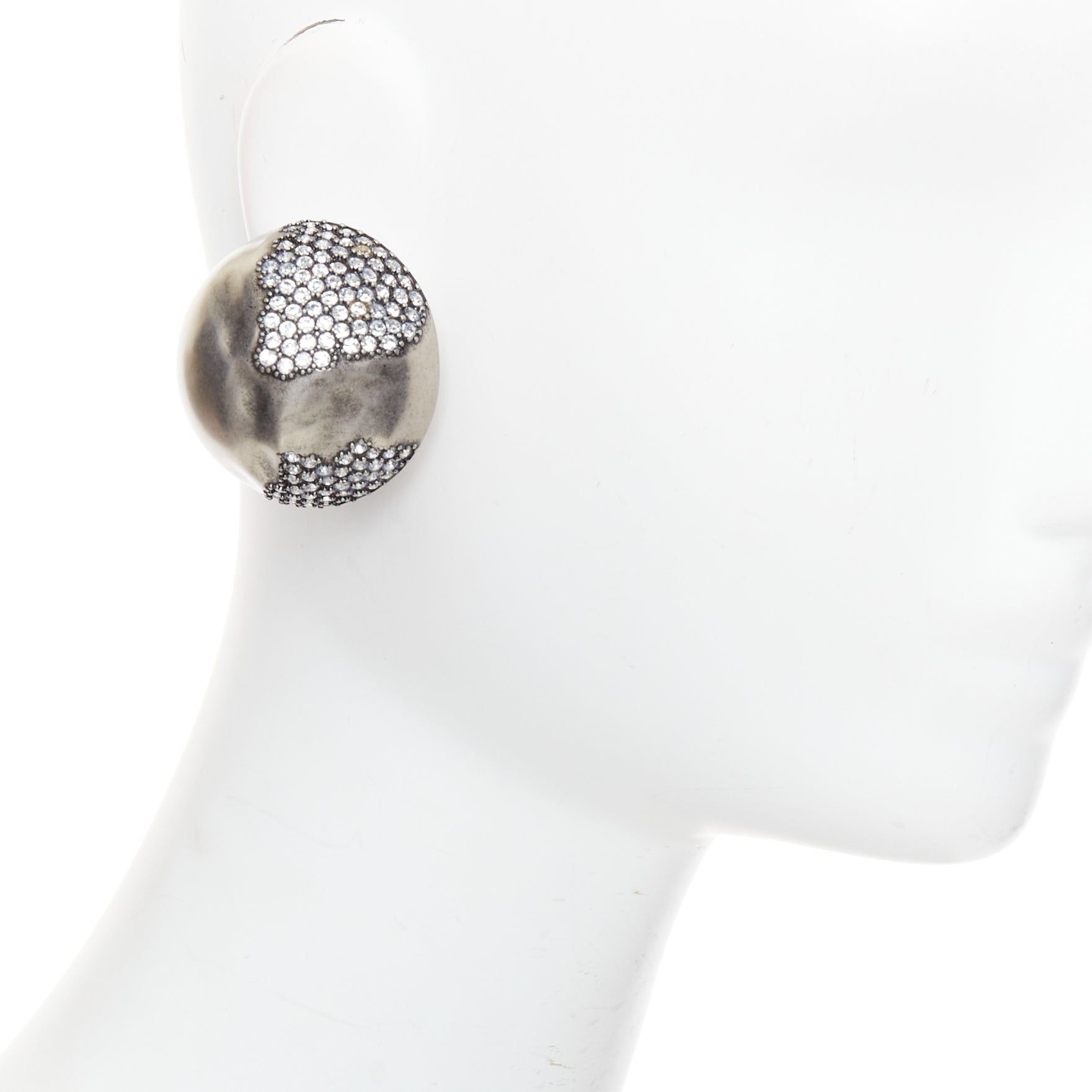 Saint Laurent Paris SAINT LAURENT crystal embellished aged silver metal dome clip on earrings Pair Size ONE SIZE - 2 Thumbnail